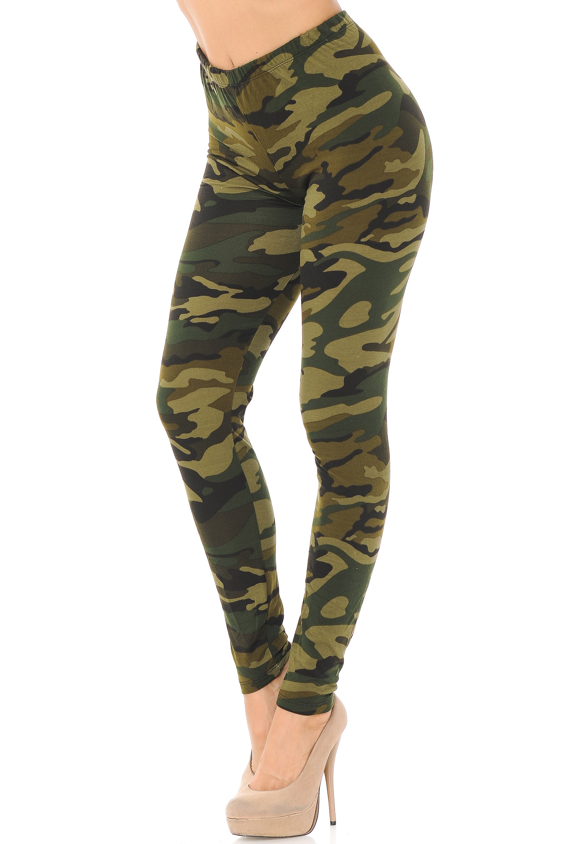 Wholesale Buttery Smooth Green Camouflage Leggings - EEVEE