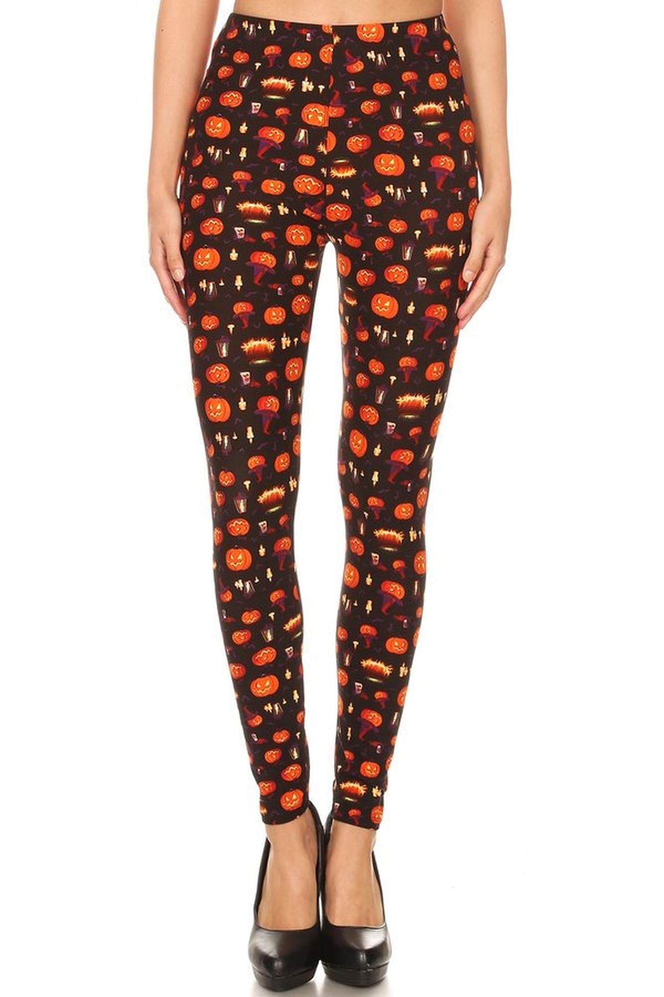 Wholesale Buttery Smooth Pumpkins Cauldrons and Candles Halloween Leggings