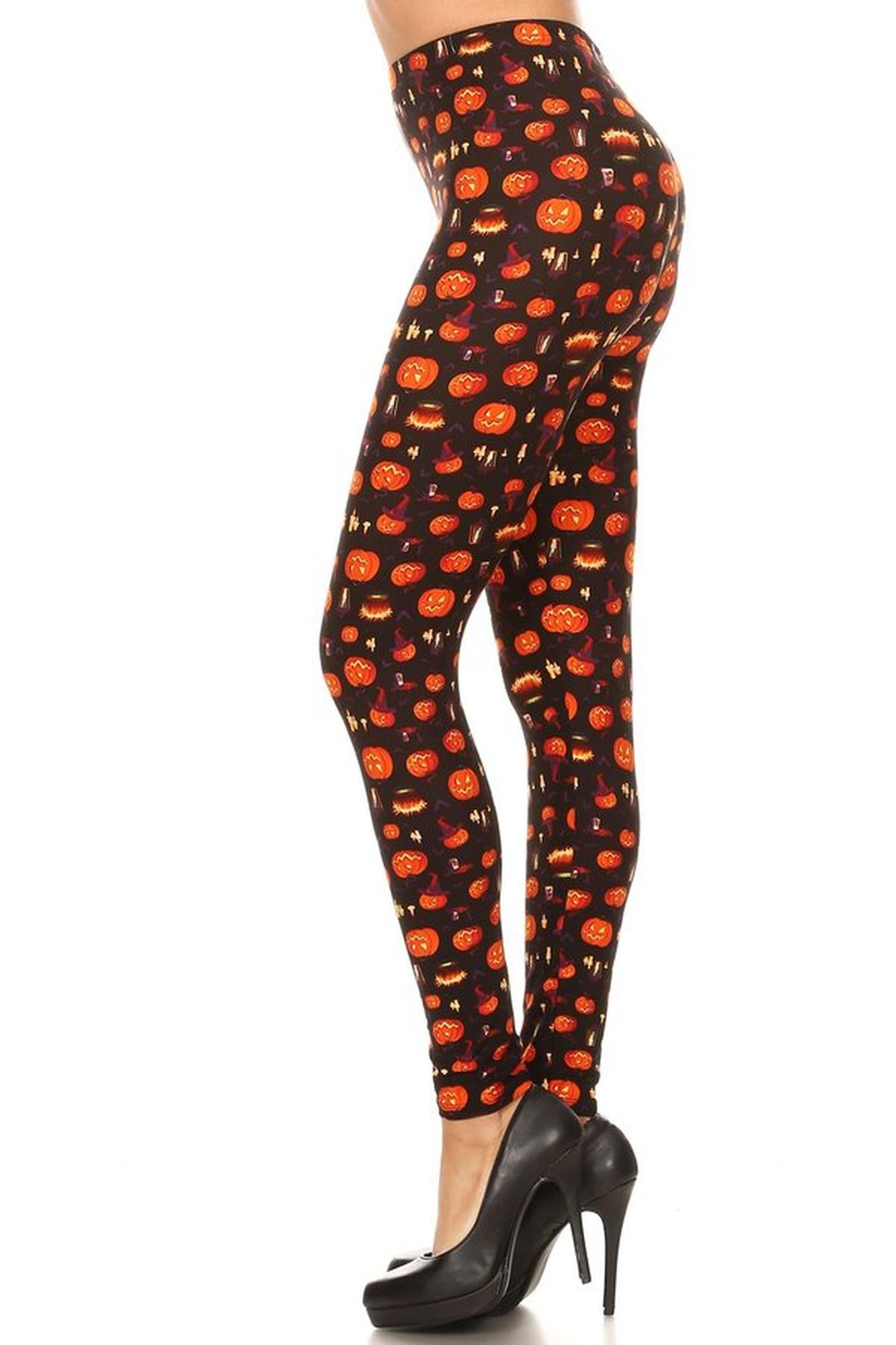 Wholesale Buttery Smooth Pumpkins Cauldrons and Candles Halloween Leggings