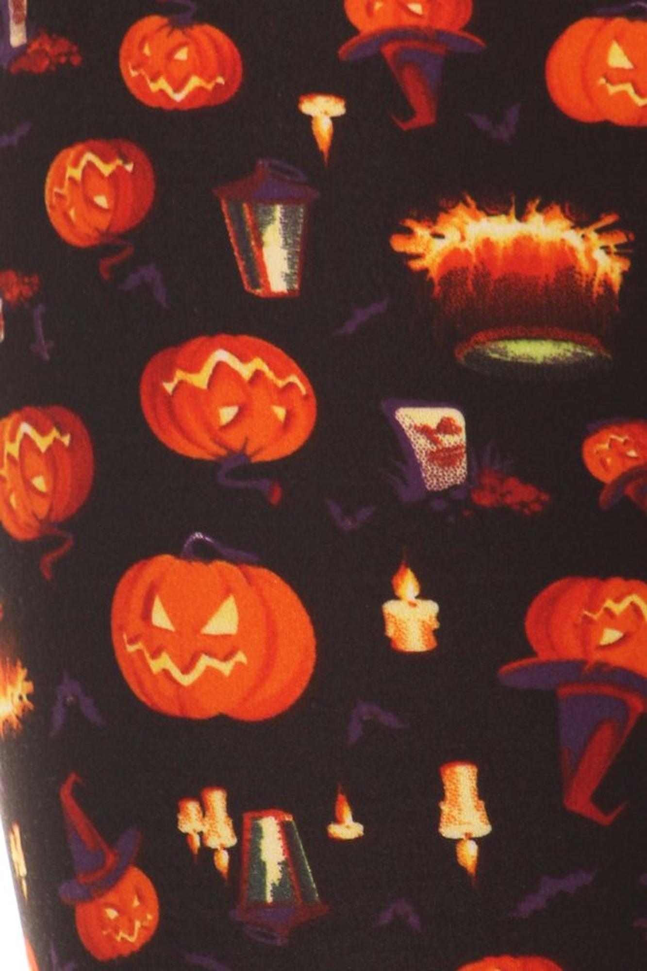 Wholesale Buttery Smooth Pumpkins Cauldrons and Candles Halloween Leggings