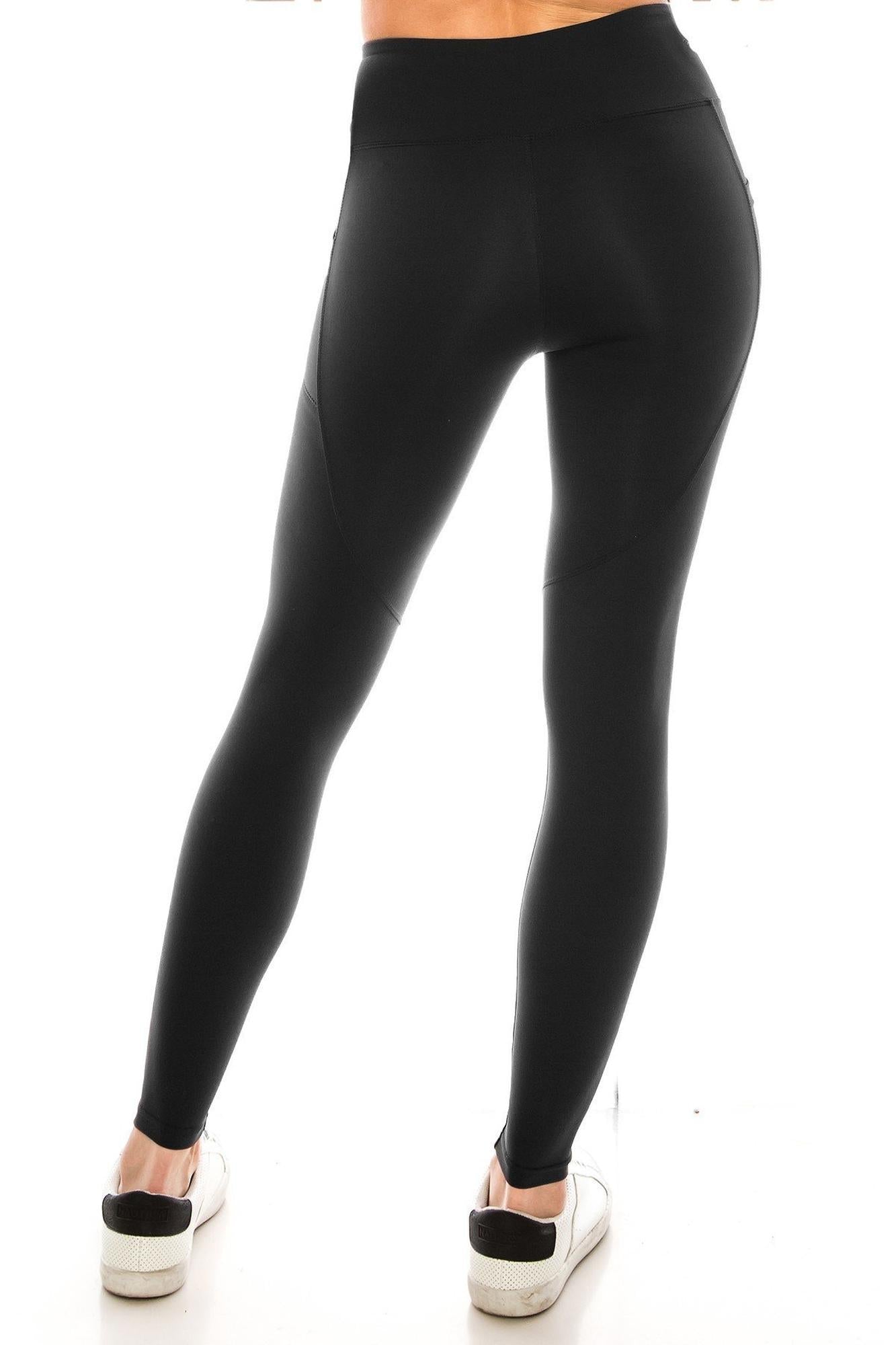 Solid High Waisted Black Workout Buttery Smooth Leggings with Side Pockets