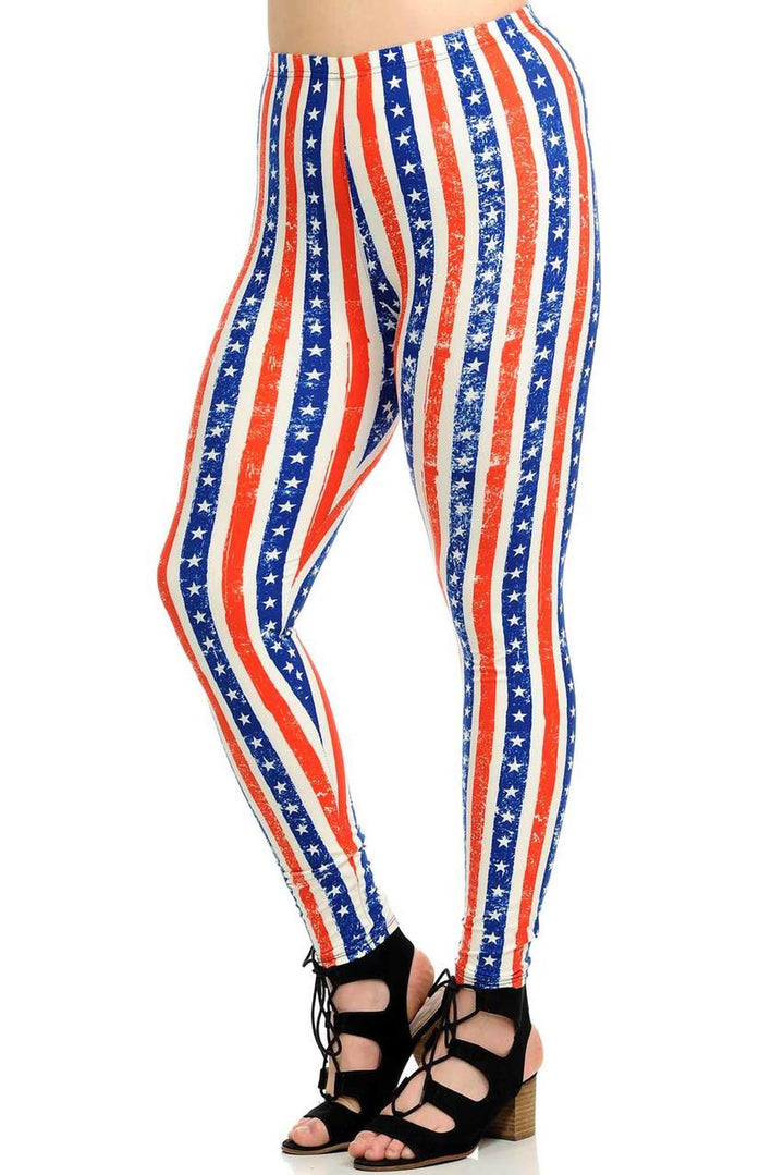 Wholesale Buttery Smooth Plus Size Vertical Stars and Stripes Leggings
