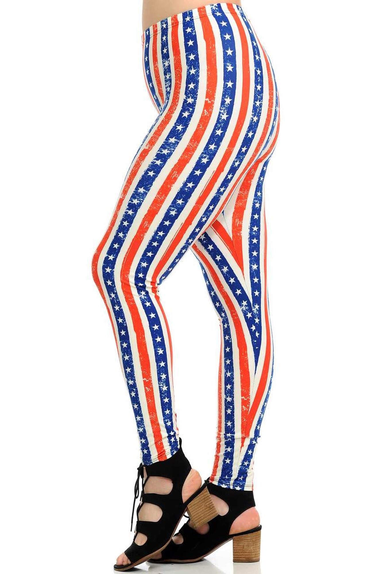 Wholesale Buttery Smooth Plus Size Vertical Stars and Stripes Leggings