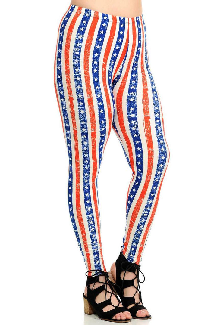 Wholesale Buttery Smooth Plus Size Vertical Stars and Stripes Leggings