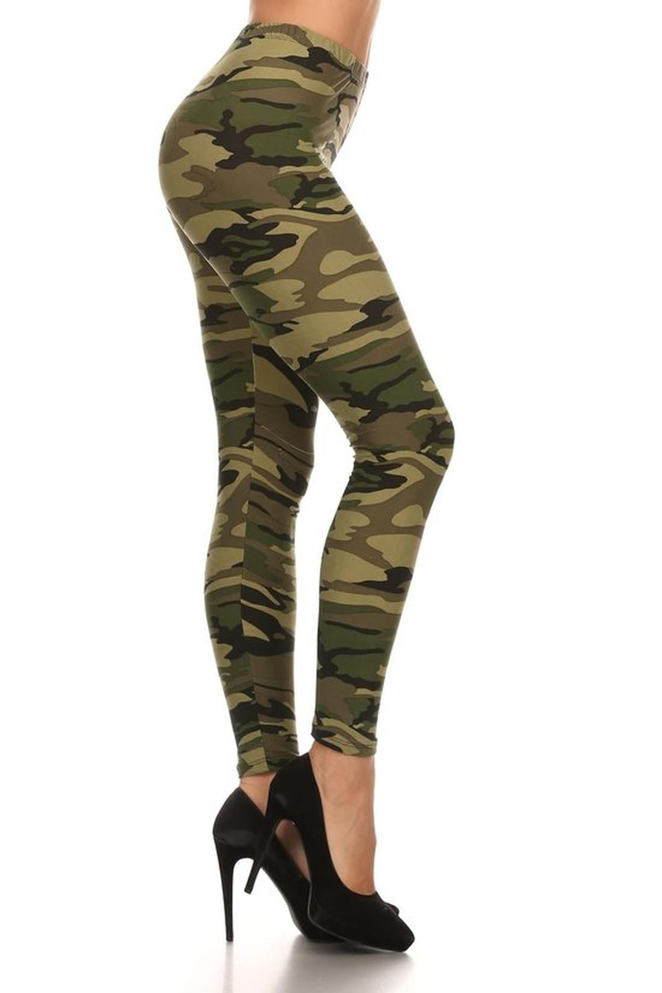 Wholesale Buttery Smooth Green Camouflage  Leggings