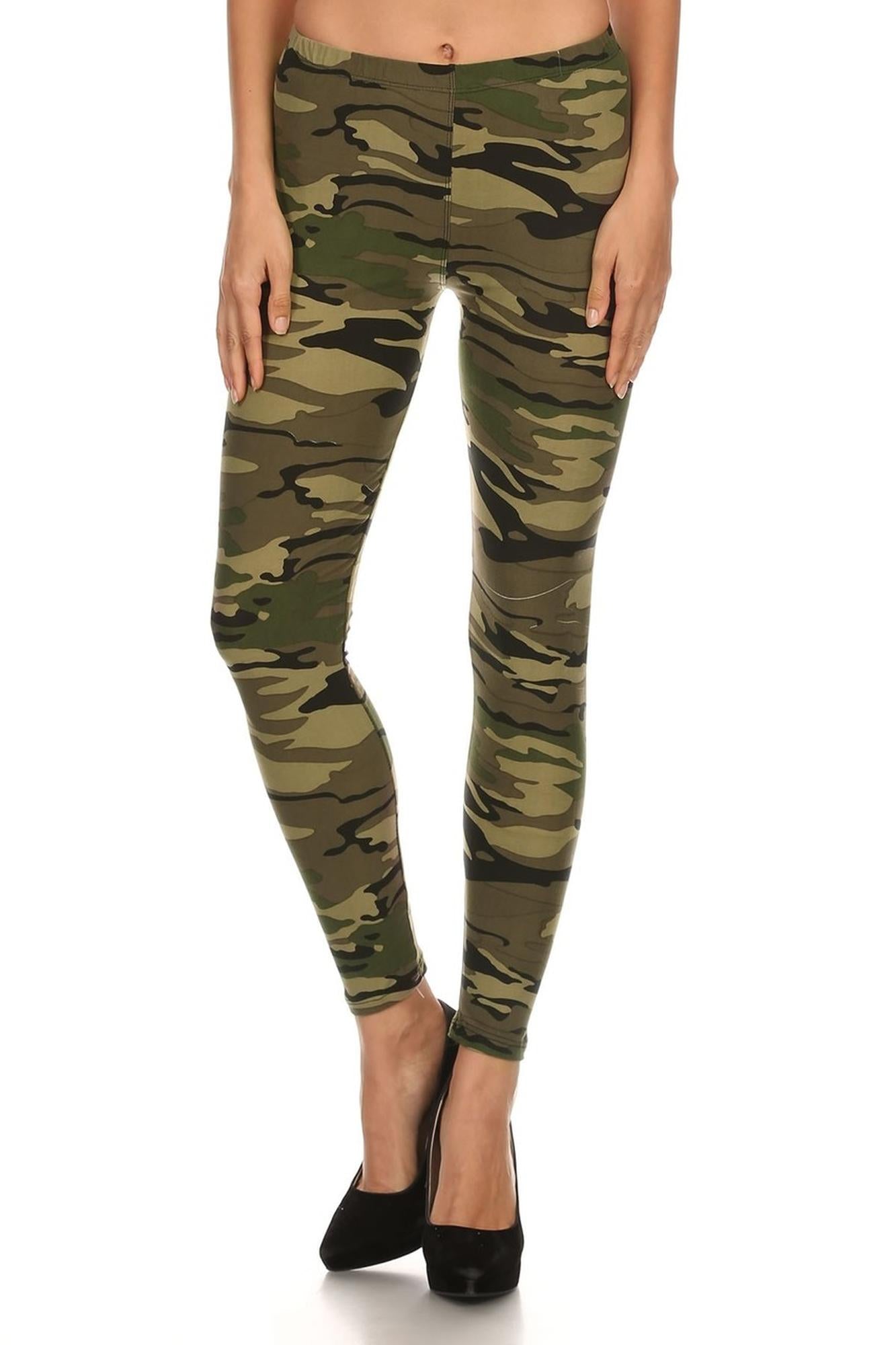 Wholesale Buttery Smooth Green Camouflage  Leggings