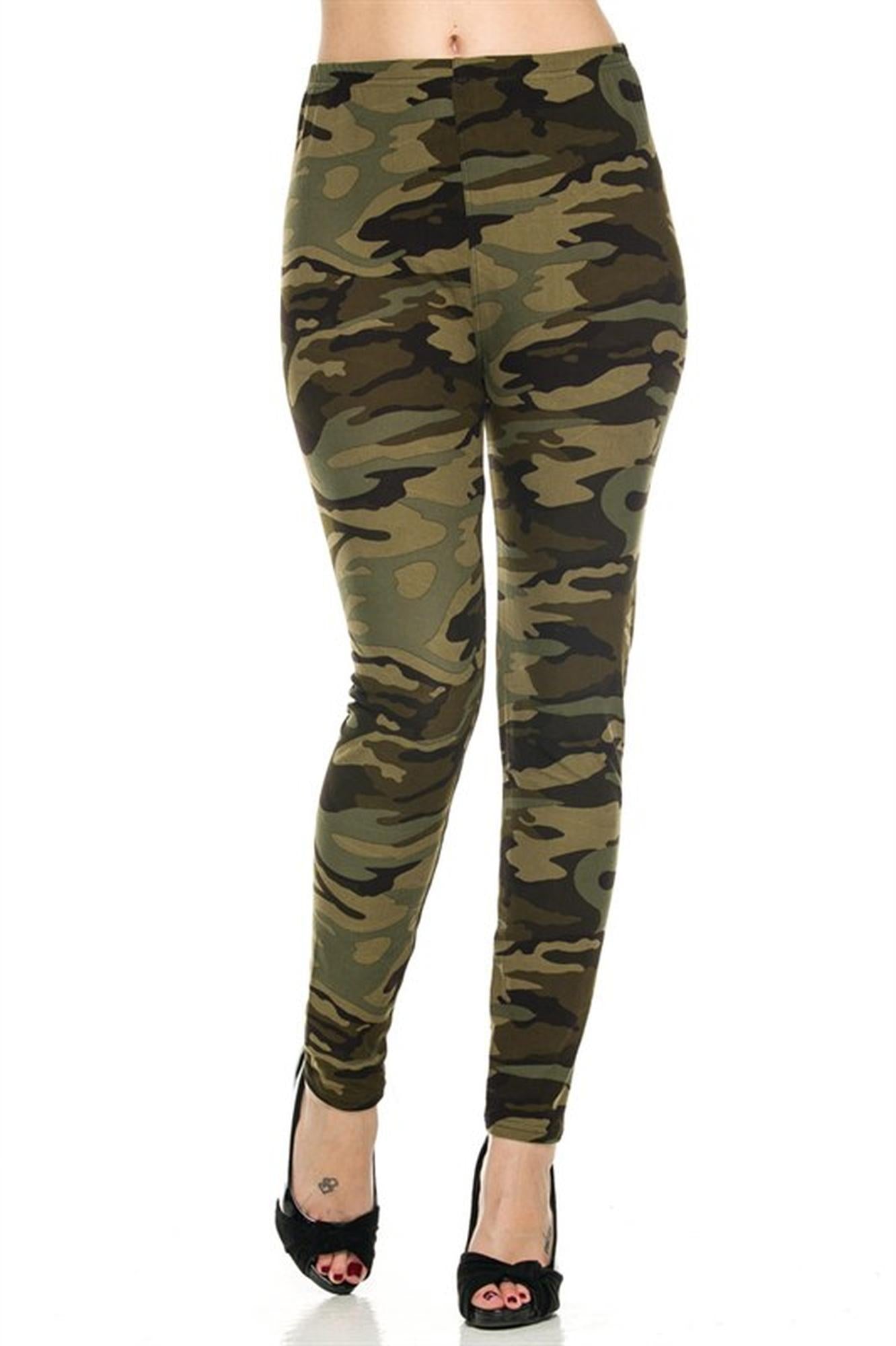 Wholesale Buttery Smooth Plus Size Green Camouflage Leggings