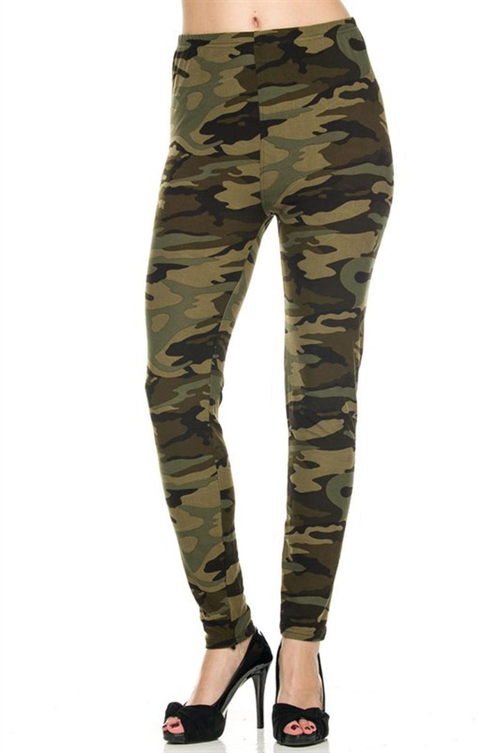 Wholesale Buttery Smooth Plus Size Green Camouflage Leggings