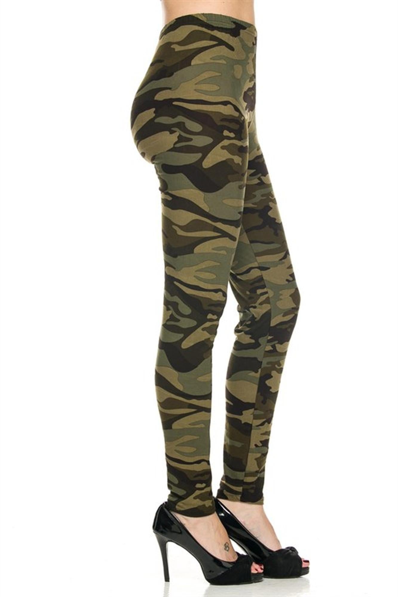 Wholesale Buttery Smooth Plus Size Green Camouflage Leggings