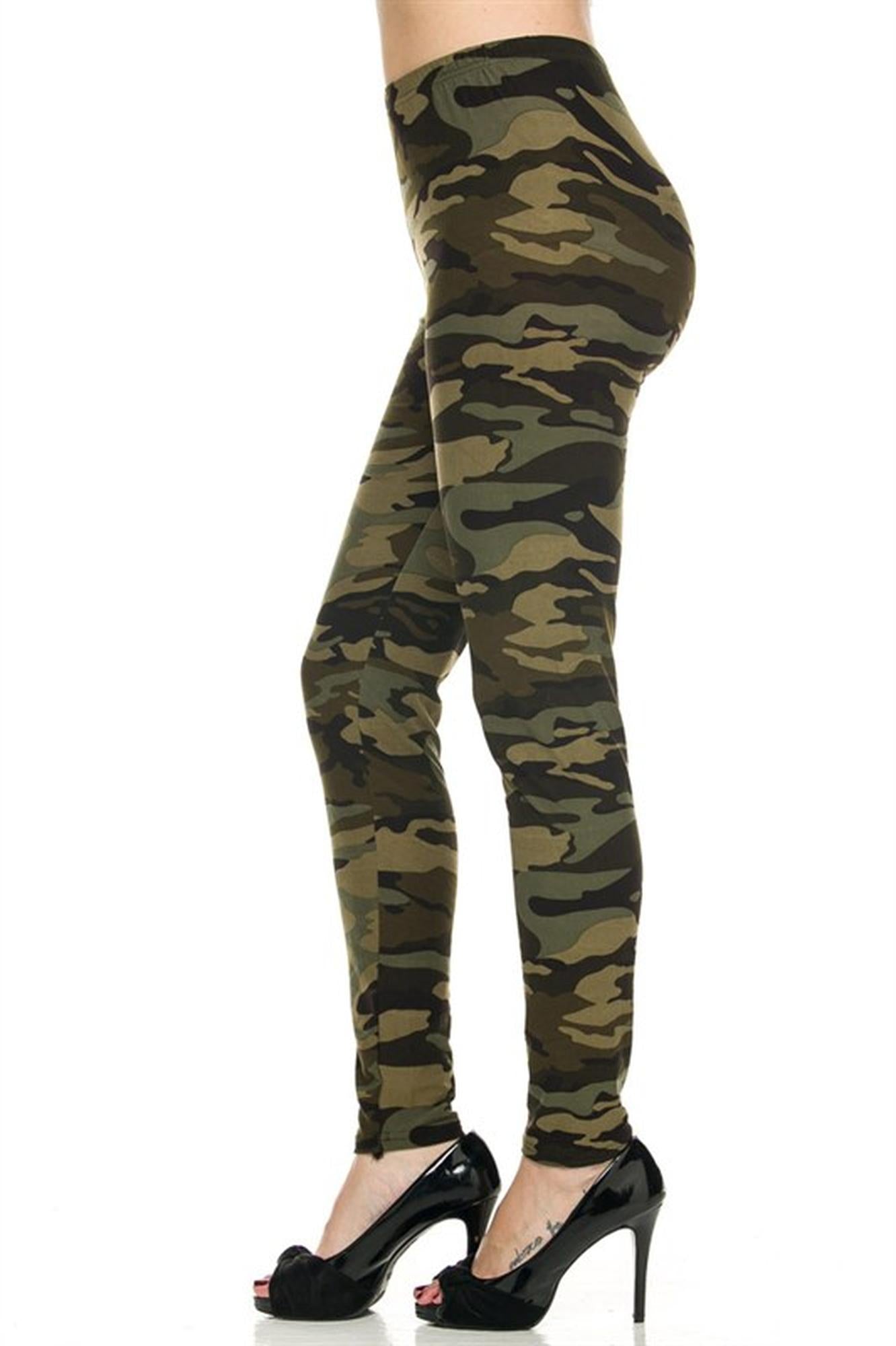 Wholesale Buttery Smooth Plus Size Green Camouflage Leggings