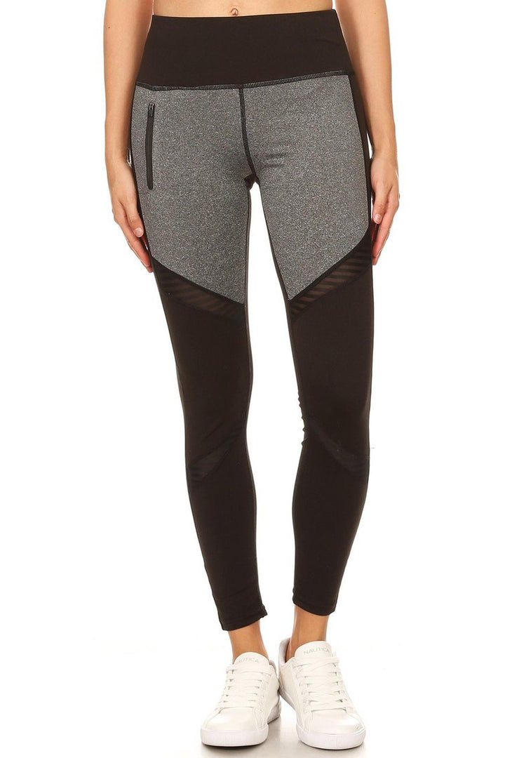 Wholesale Premium Front Panel Mesh Accent Workout Leggings
