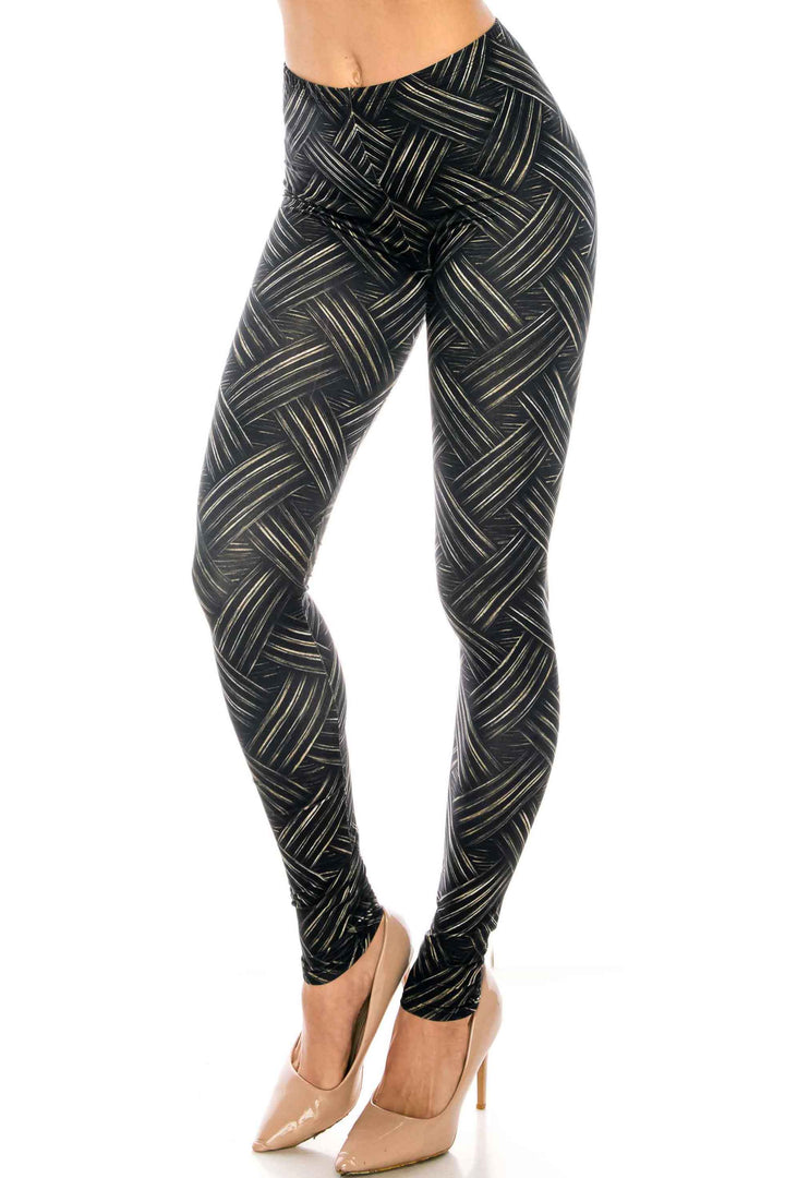 Wholesale Creamy Soft Bronzed Banded Crisscross Leggings - USA Fashion