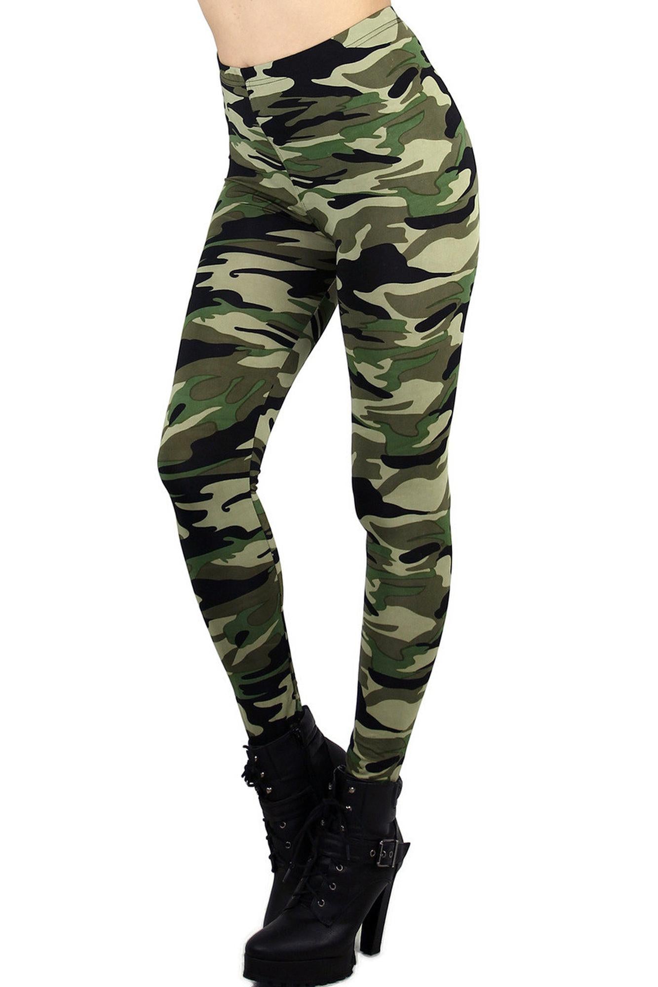 Wholesale High Waisted Green Camouflage Leggings