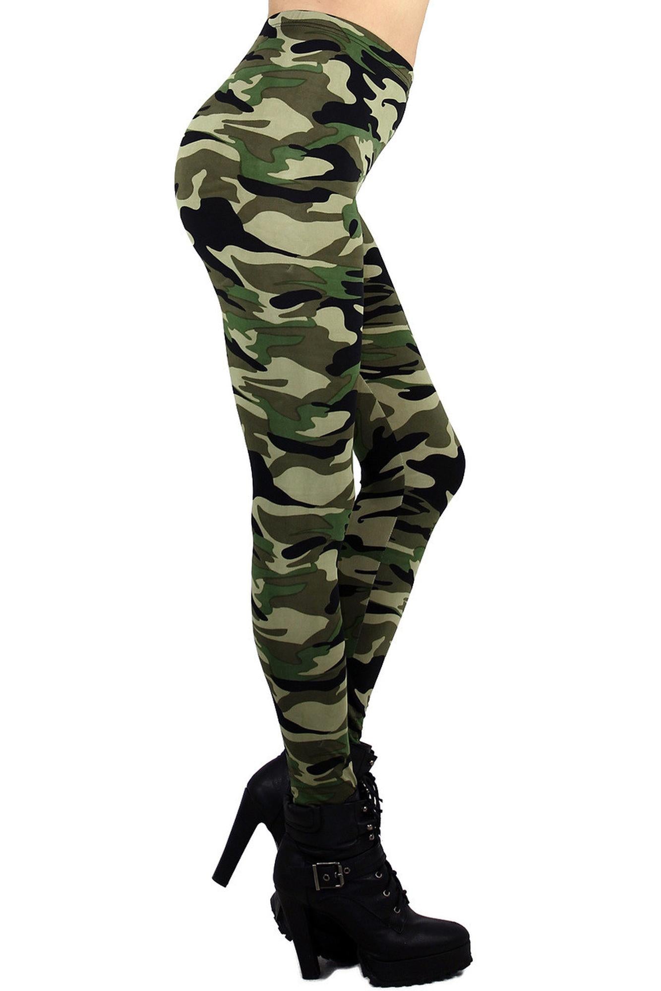 Wholesale High Waisted Green Camouflage Leggings
