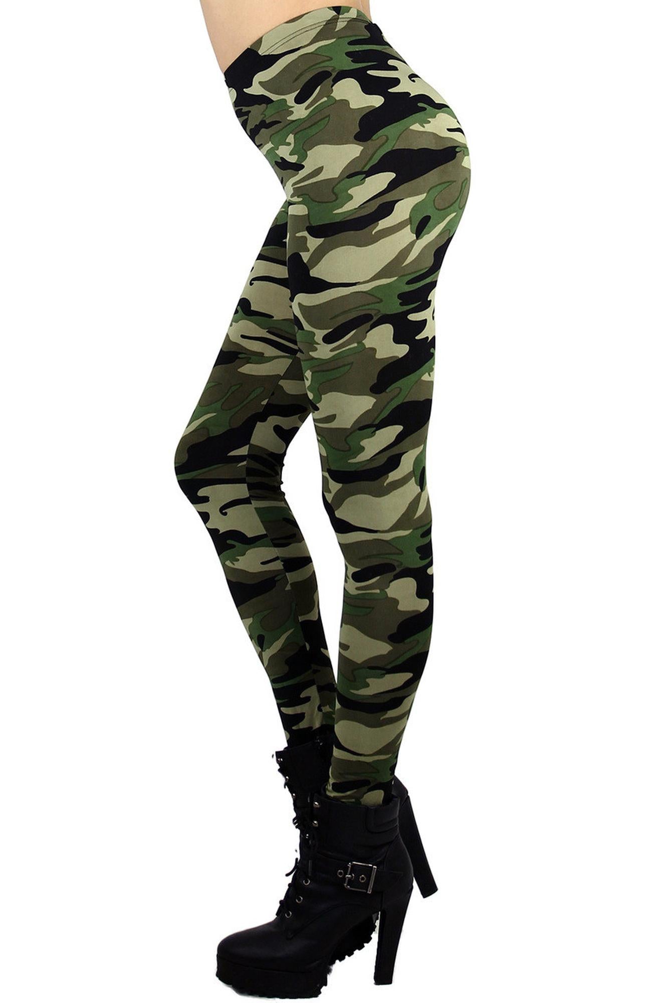 Wholesale High Waisted Green Camouflage Leggings