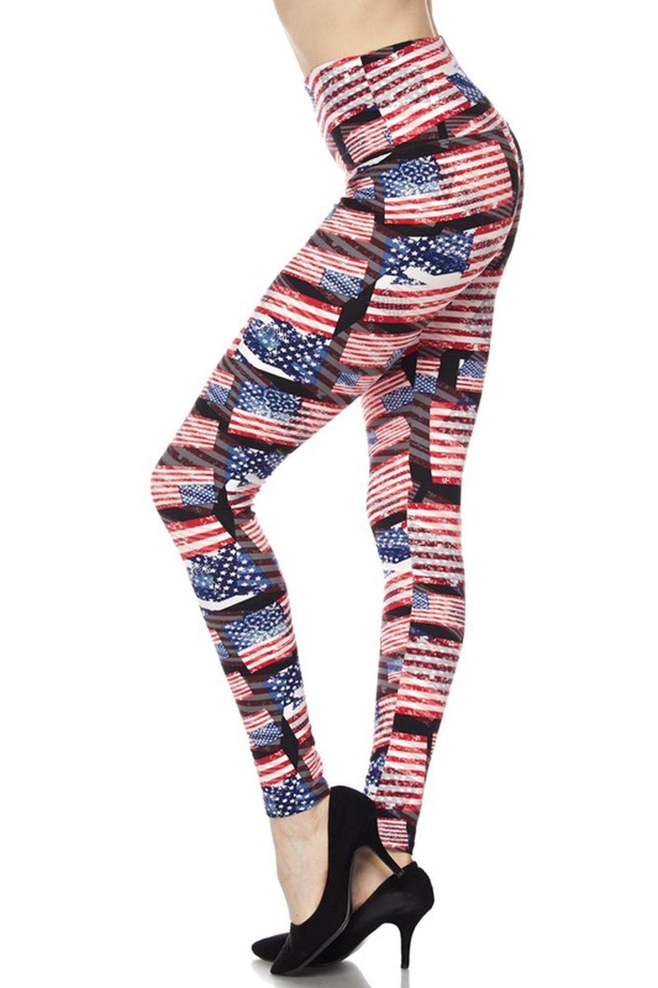 Wholesale Buttery Smooth High Waisted 3D Hologram USA Flag Leggings