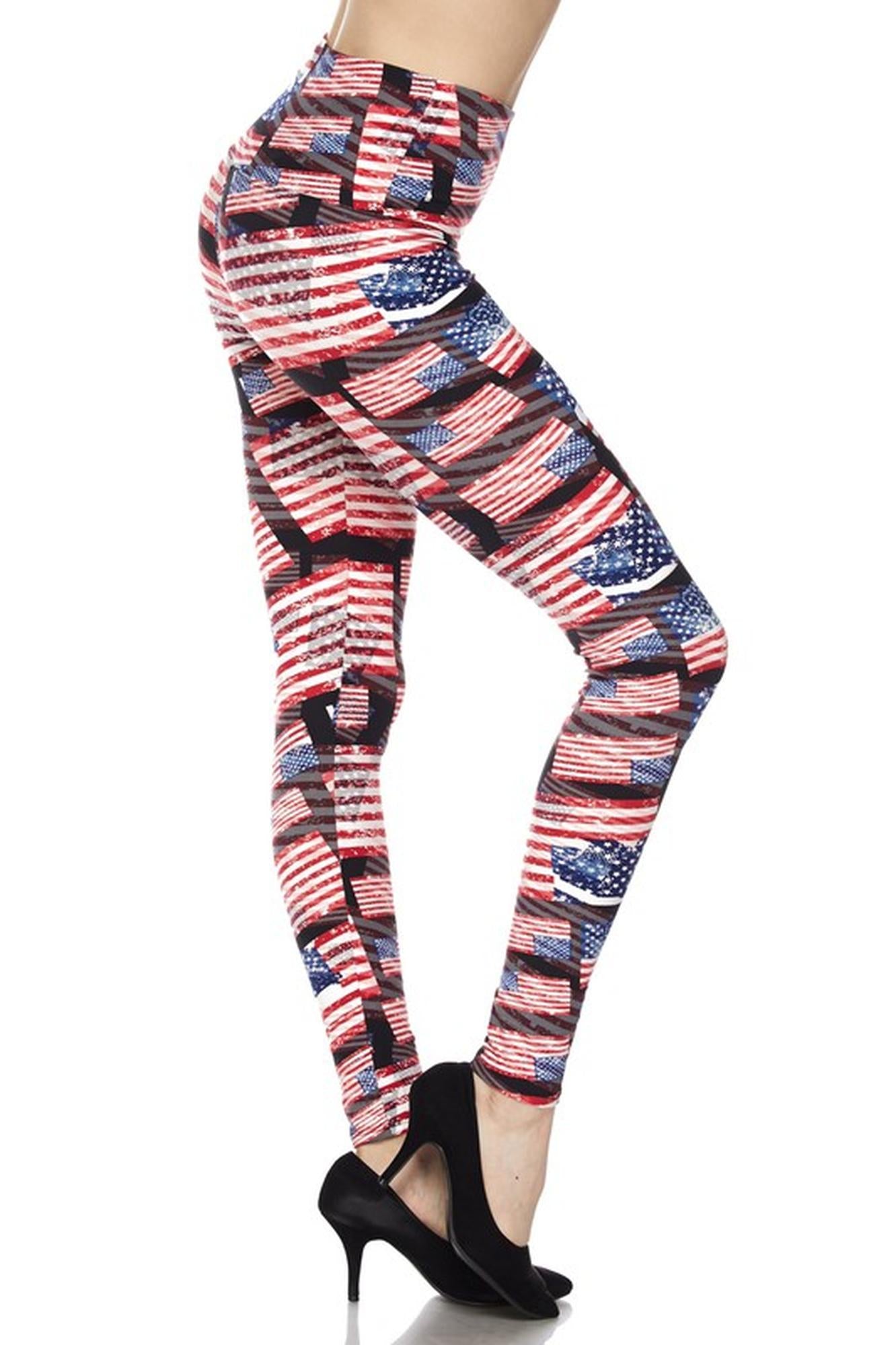 Wholesale Buttery Smooth High Waisted 3D Hologram USA Flag Leggings