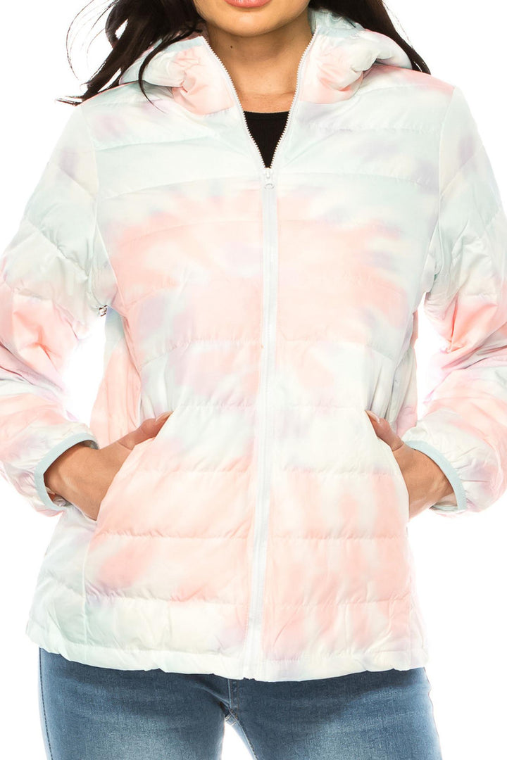Wholesale Women's Coral & Teal Swirl Winter Puffer Down Jacket