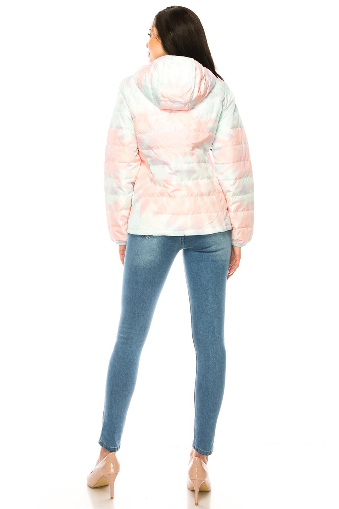 Wholesale Women's Coral & Teal Swirl Winter Puffer Down Jacket