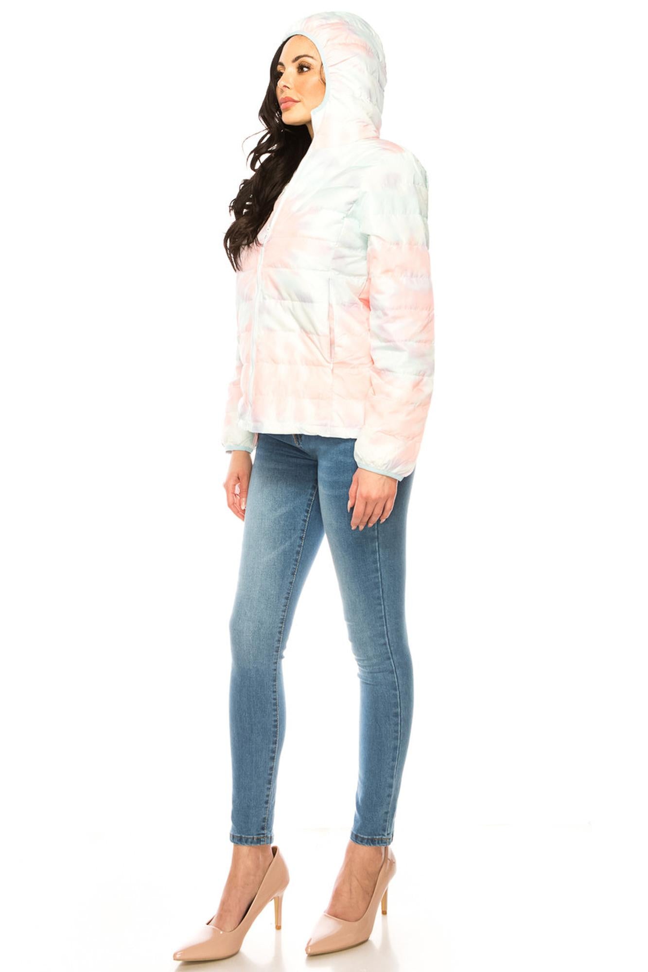 Wholesale Women's Coral & Teal Swirl Winter Puffer Down Jacket