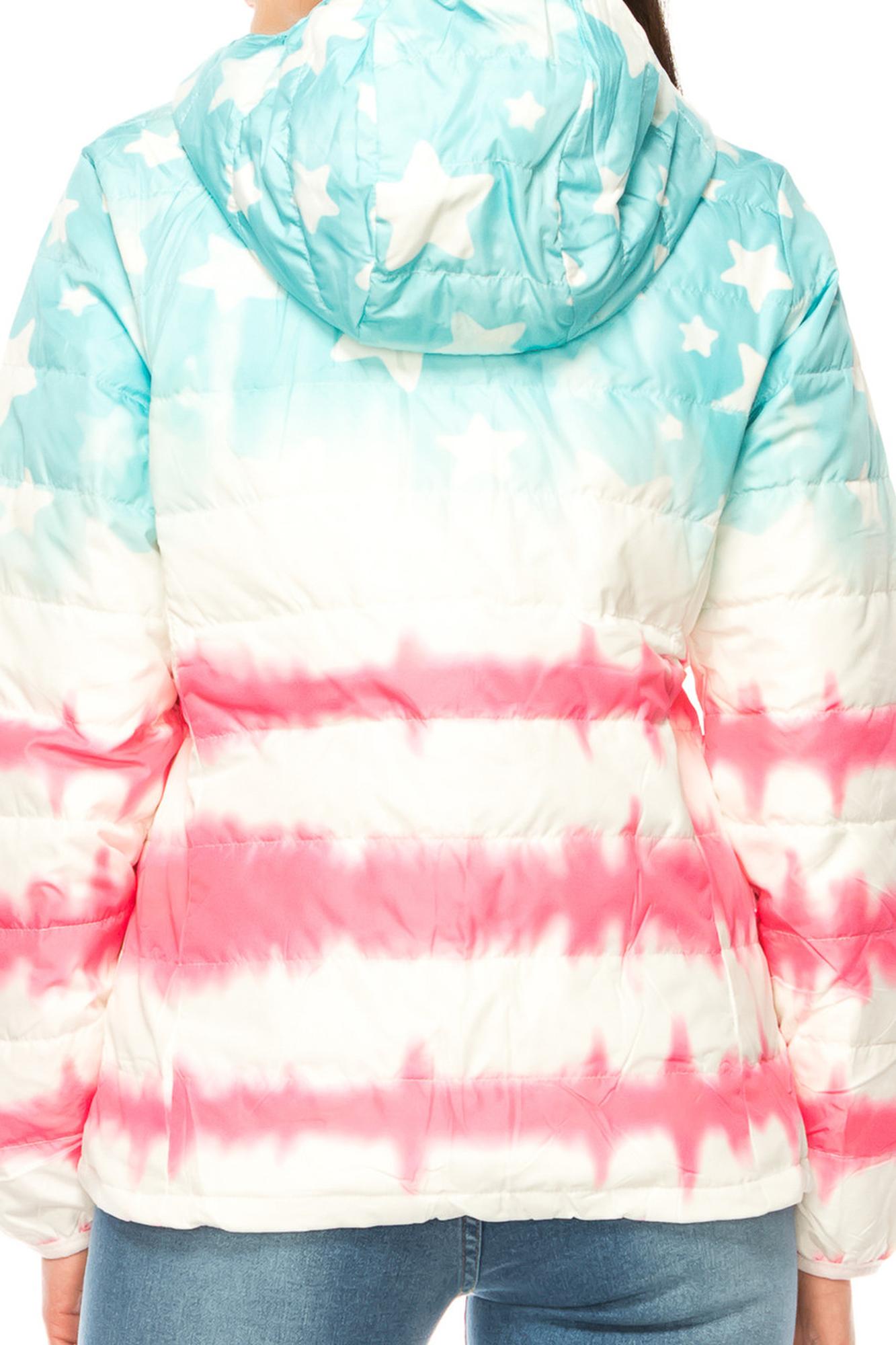 Wholesale Women's Pink & Blue Star Daub Winter Puffer Down Jacket