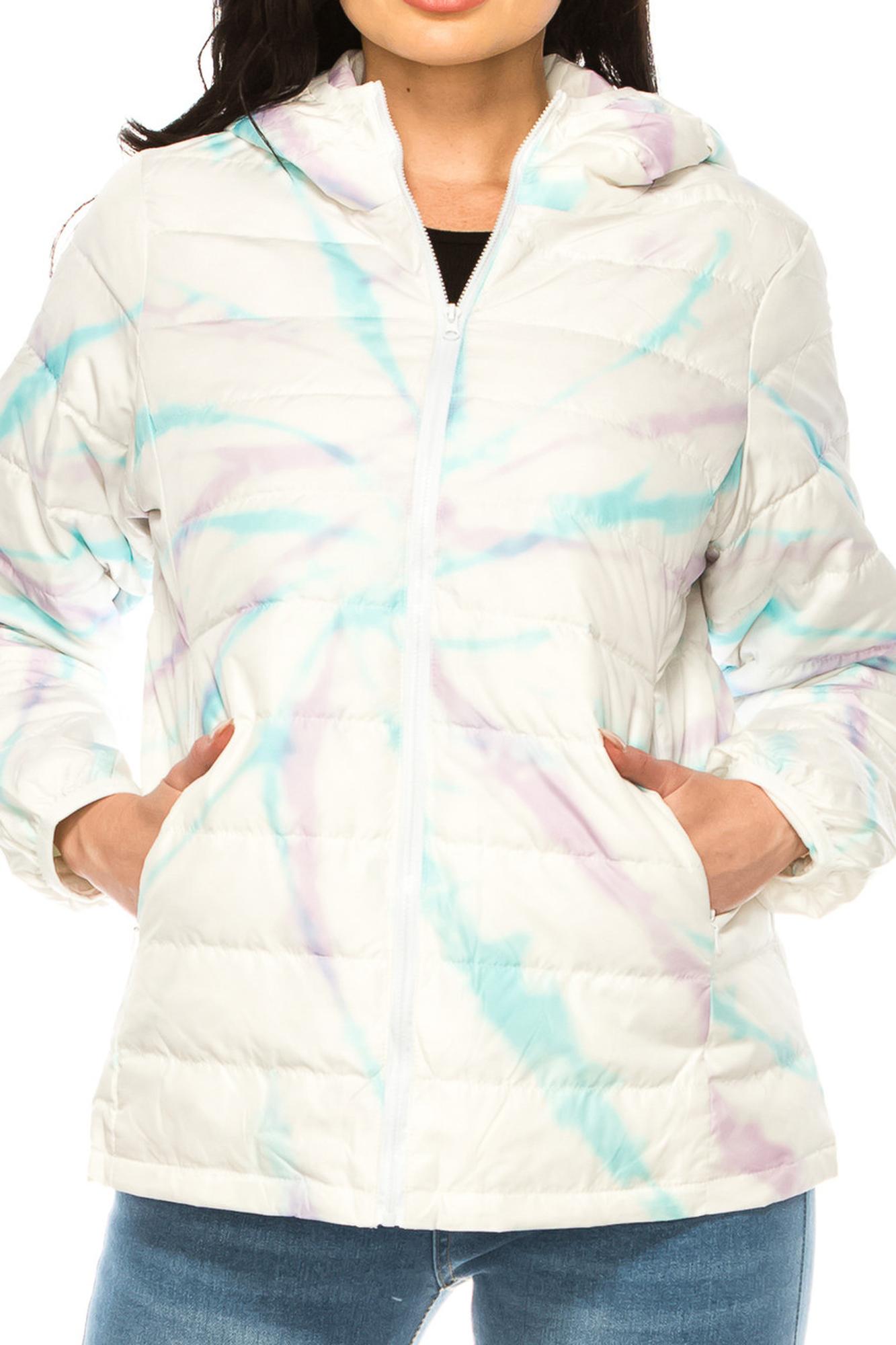 Wholesale Women's Purple and Teal Swirl Winter Puffer Down Jacket
