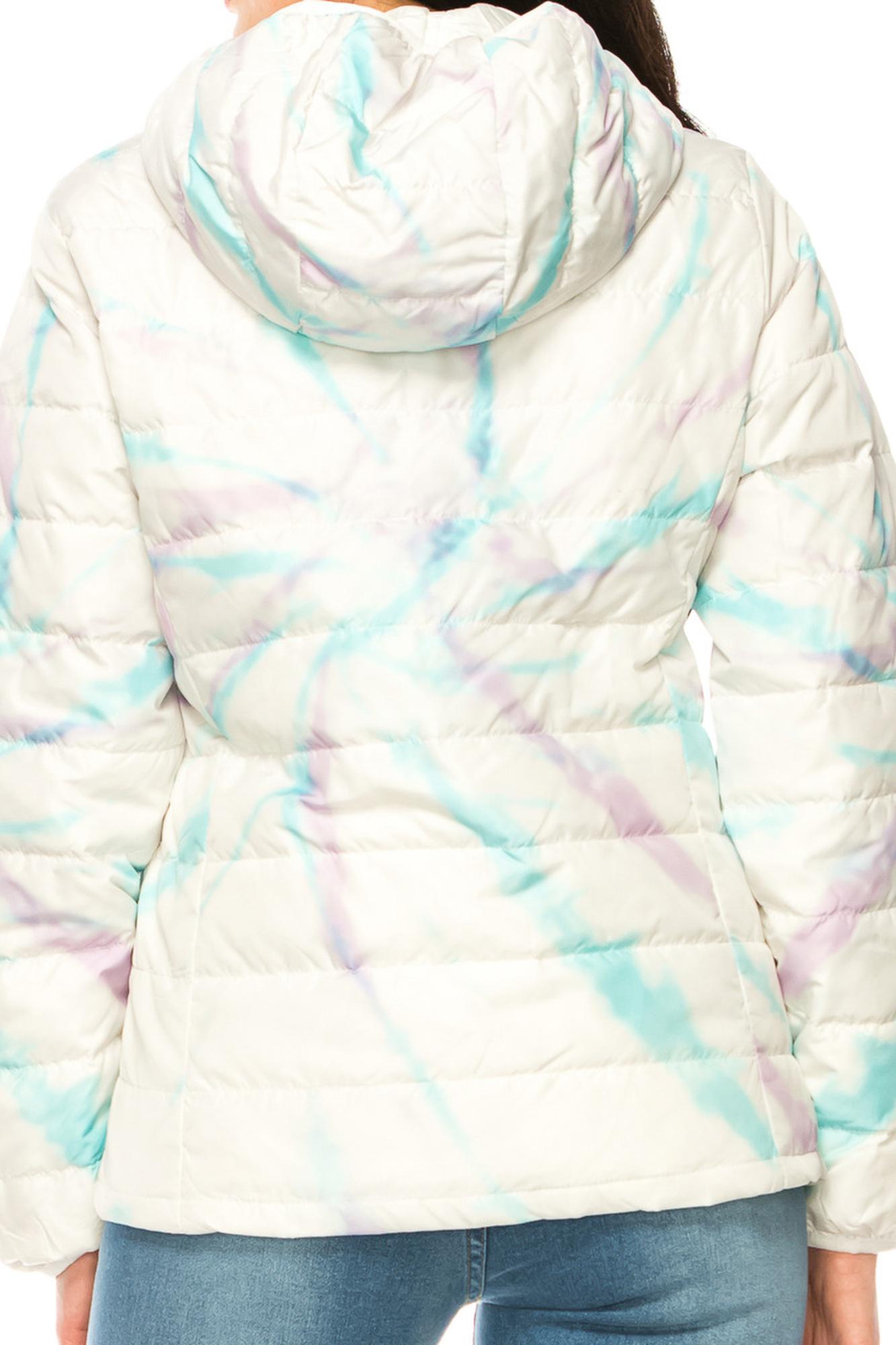 Wholesale Women's Purple and Teal Swirl Winter Puffer Down Jacket