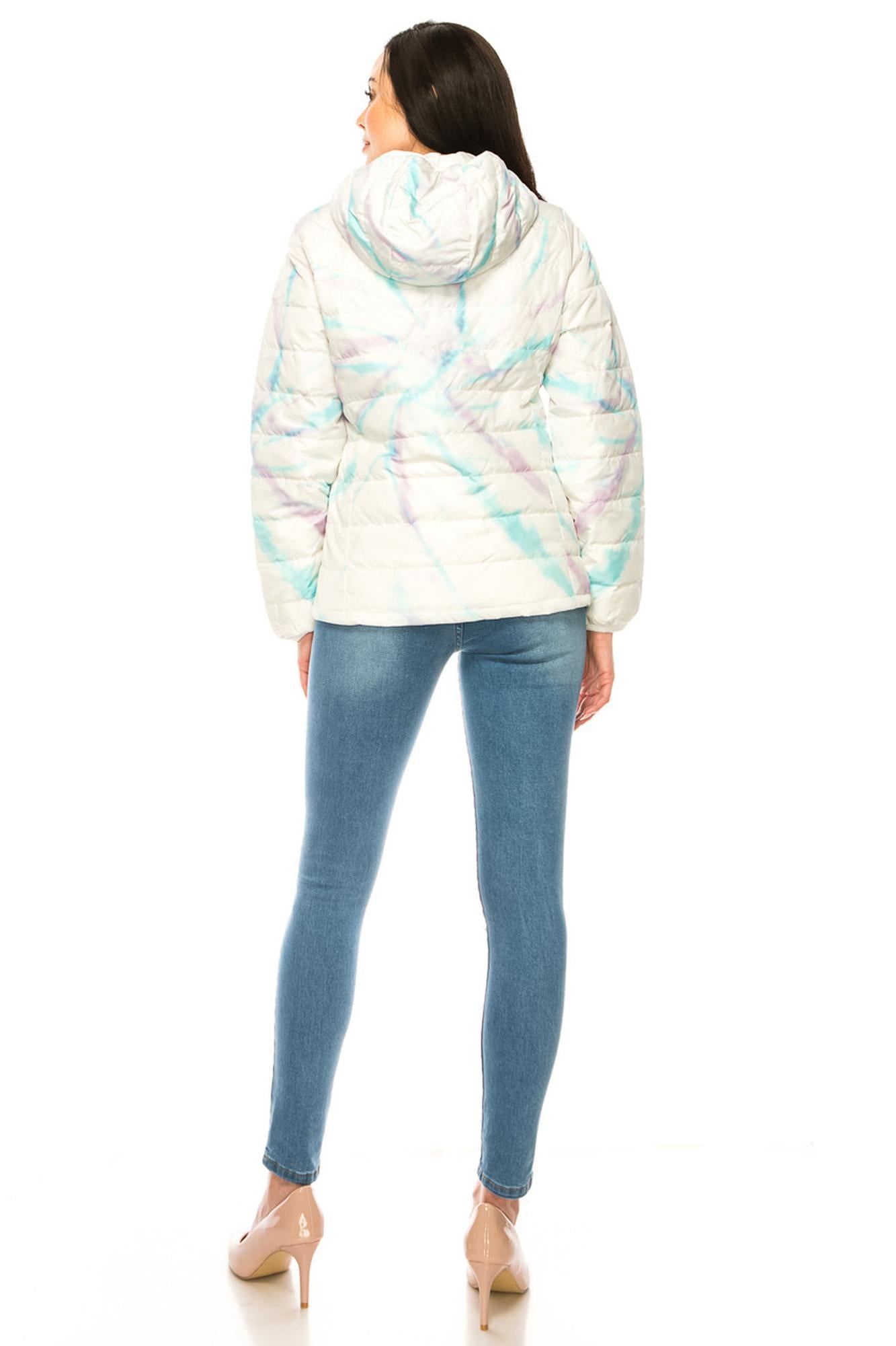 Wholesale Women's Purple and Teal Swirl Winter Puffer Down Jacket