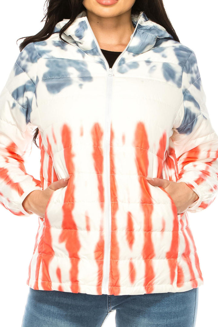 Wholesale Women's Red White & Blue Daub Winter Puffer Down Jacket