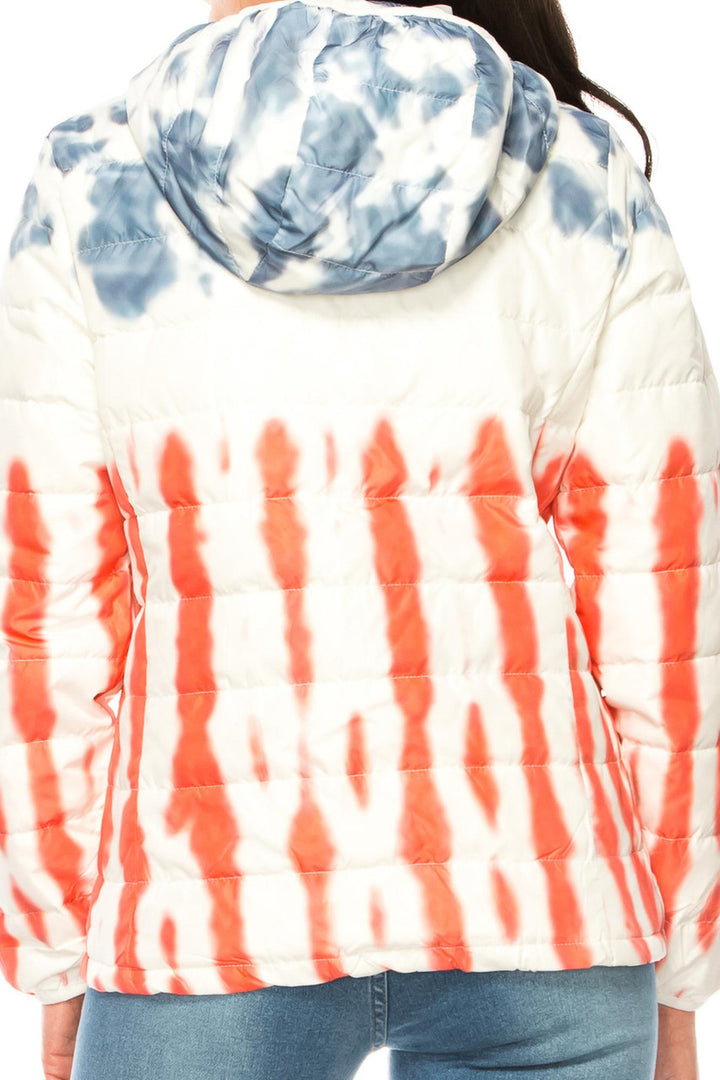 Wholesale Women's Red White & Blue Daub Winter Puffer Down Jacket