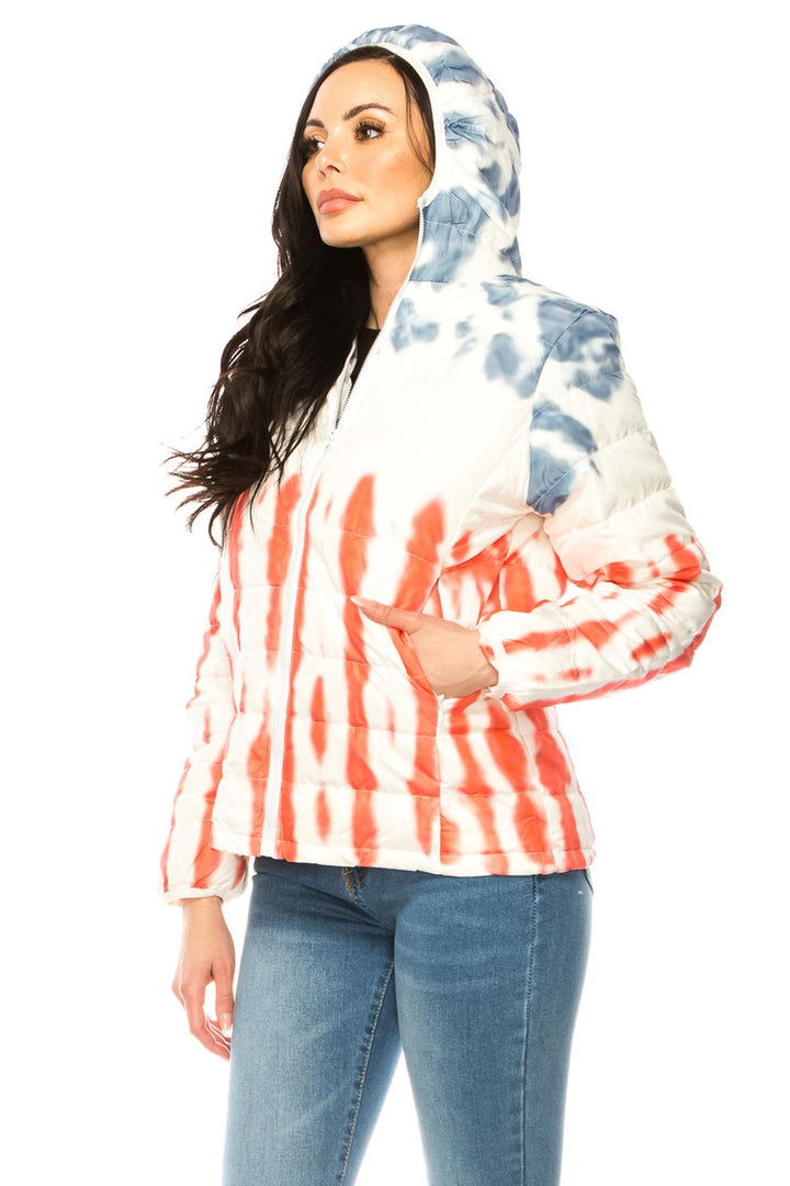 Wholesale Women's Red White & Blue Daub Winter Puffer Down Jacket
