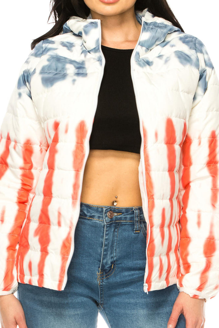 Wholesale Women's Red White & Blue Daub Winter Puffer Down Jacket