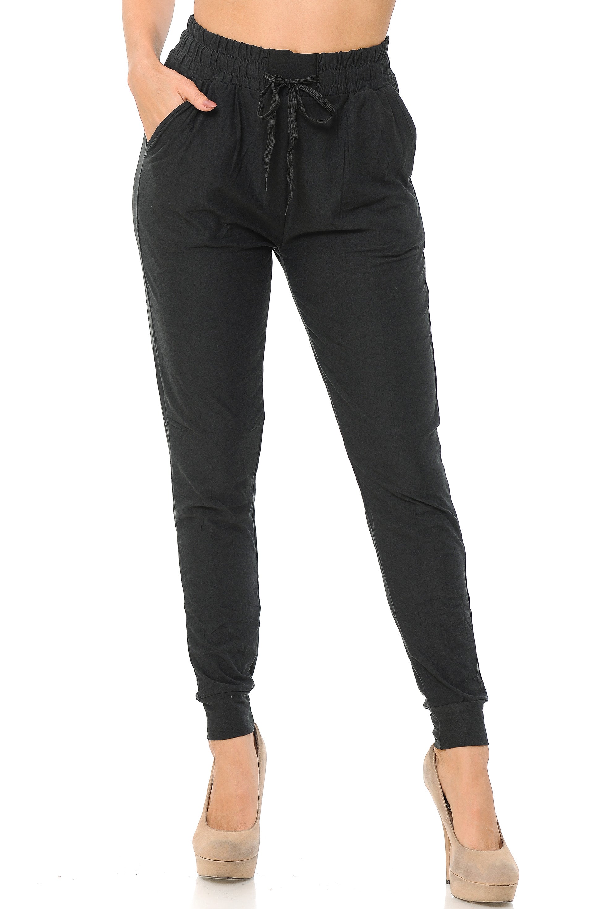 Wholesale Buttery Smooth Solid Basic Black Women's Joggers - EEVEE