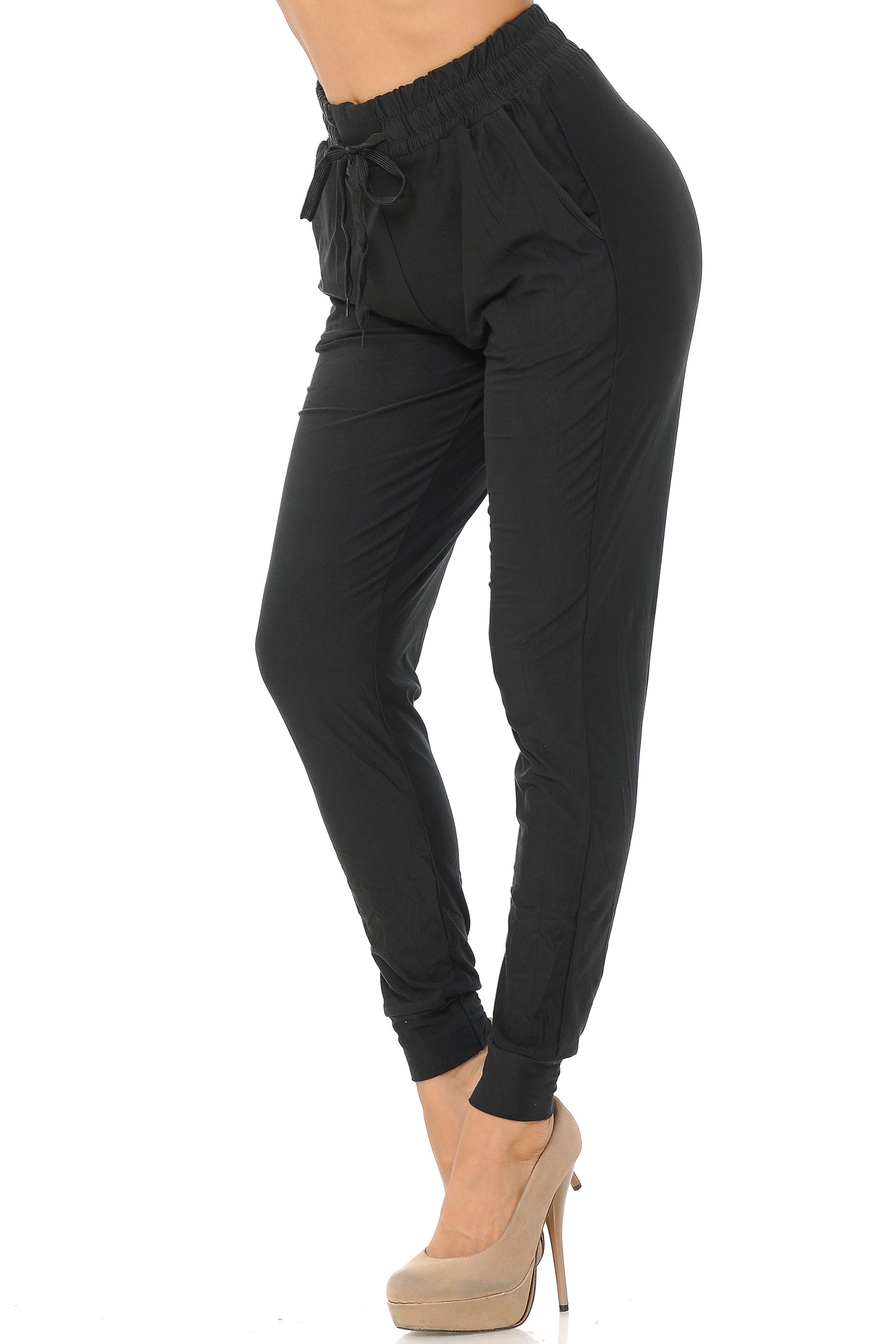 Wholesale Buttery Smooth Solid Basic Black Women's Joggers - EEVEE