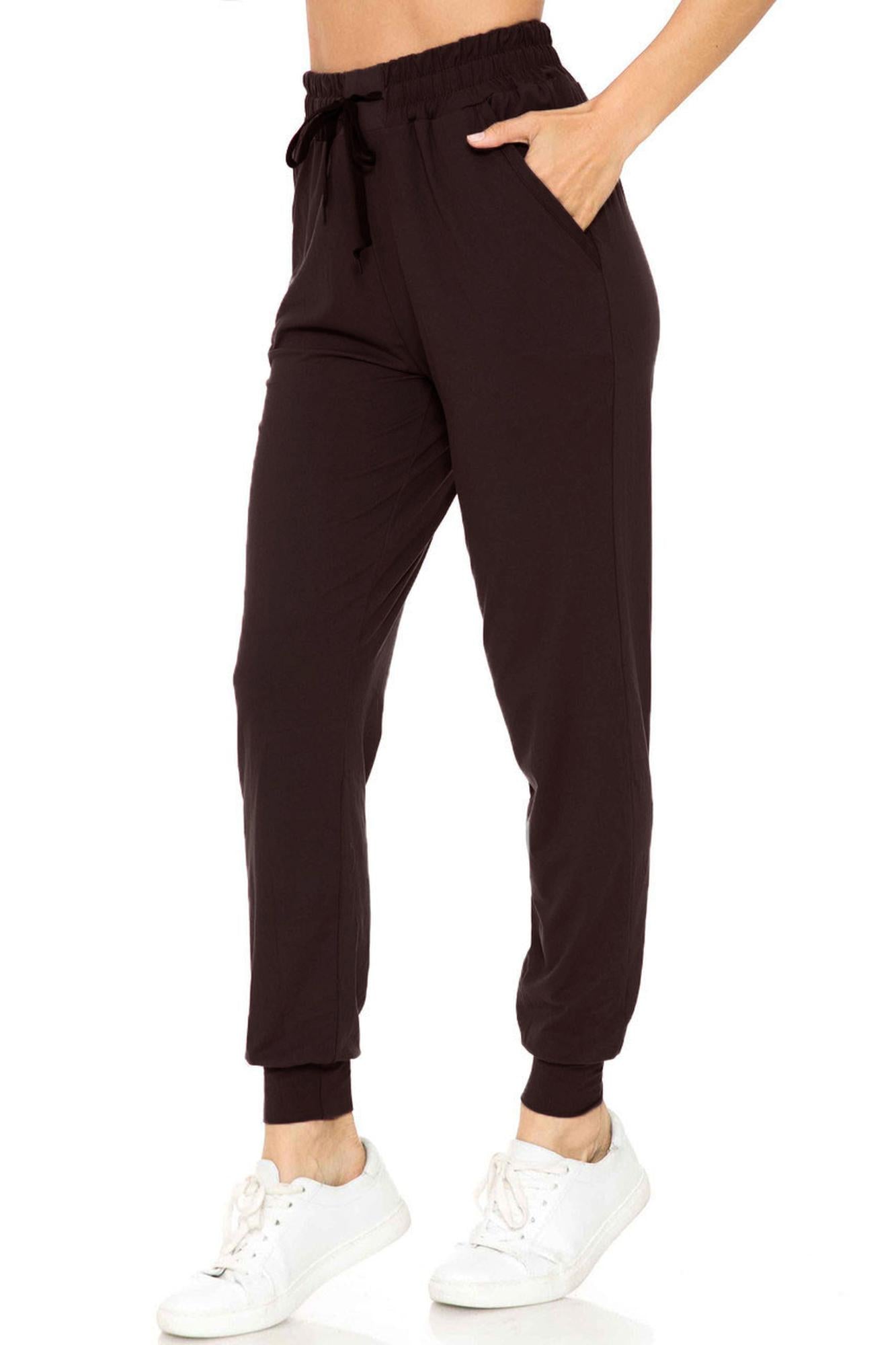 Wholesale Buttery Smooth Solid Basic Brown Joggers - EEVEE
