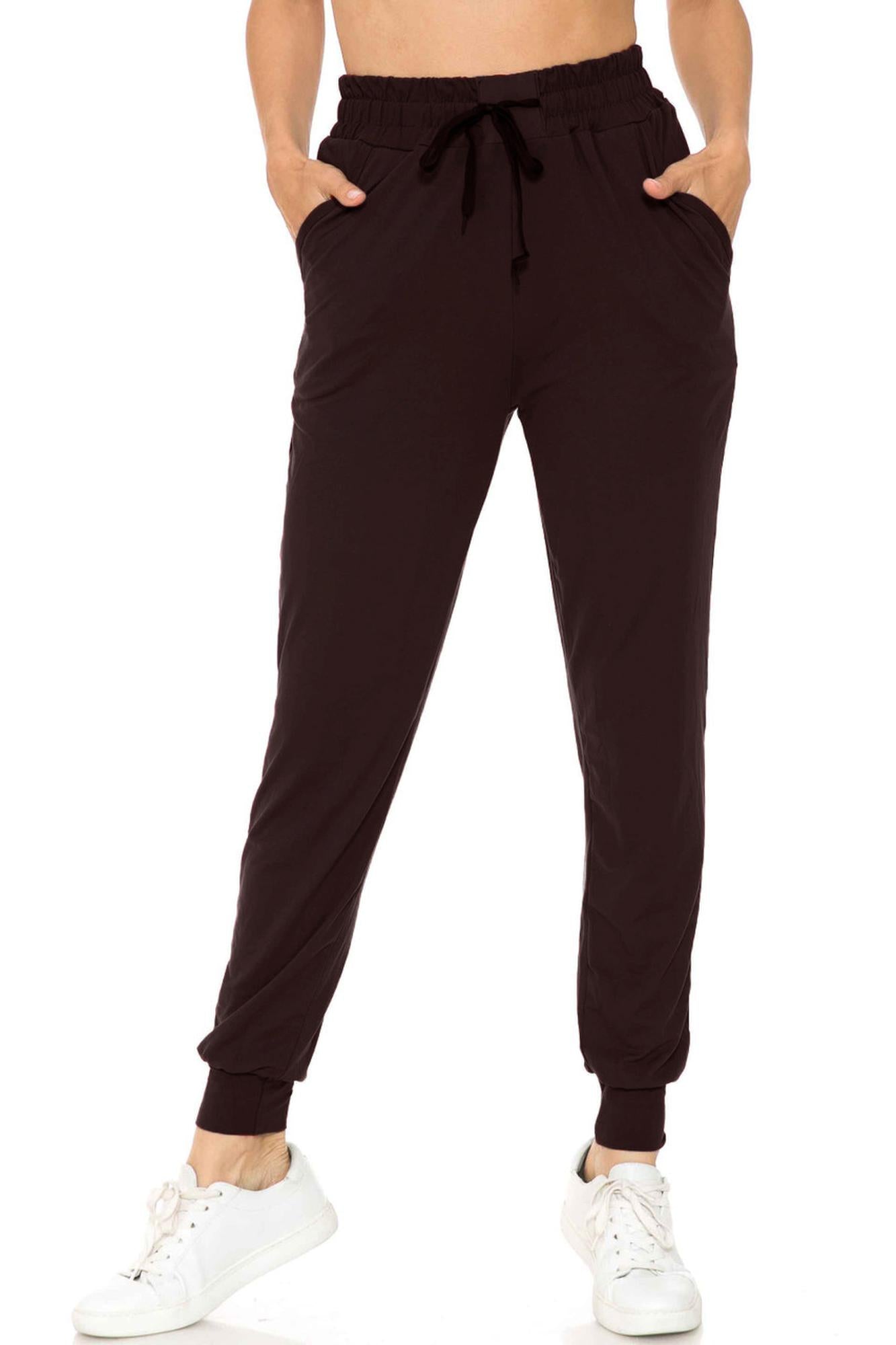 Wholesale Buttery Smooth Solid Basic Brown Joggers - EEVEE