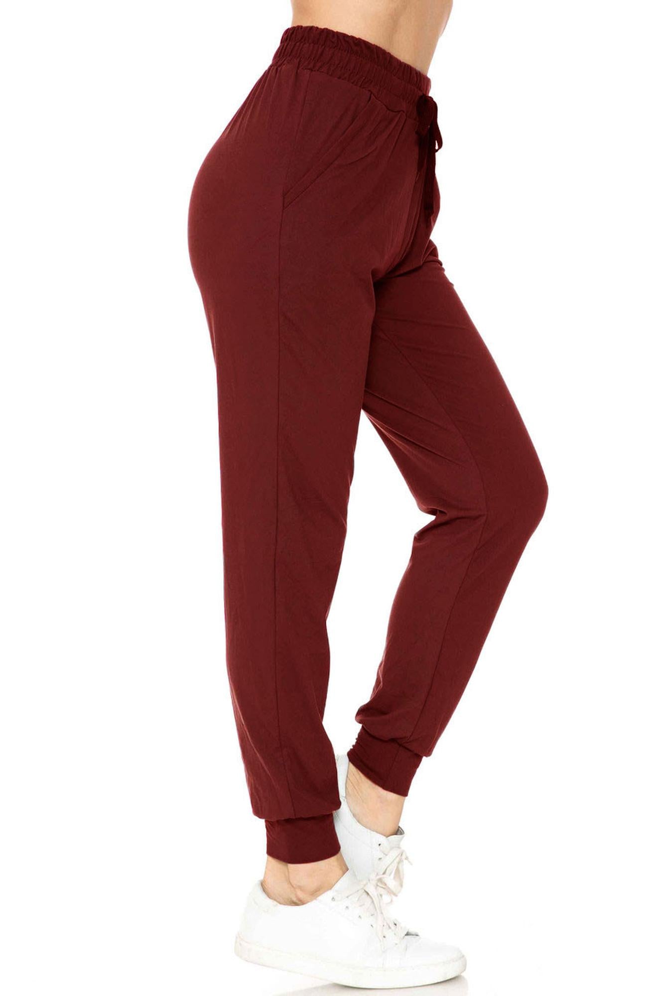 Wholesale Buttery Smooth Solid Basic Burgundy Joggers - EEVEE