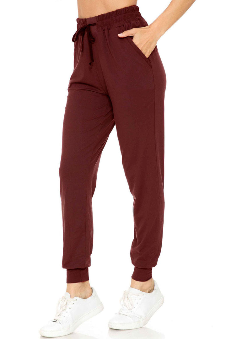 Wholesale Buttery Smooth Solid Basic Burgundy Joggers - EEVEE