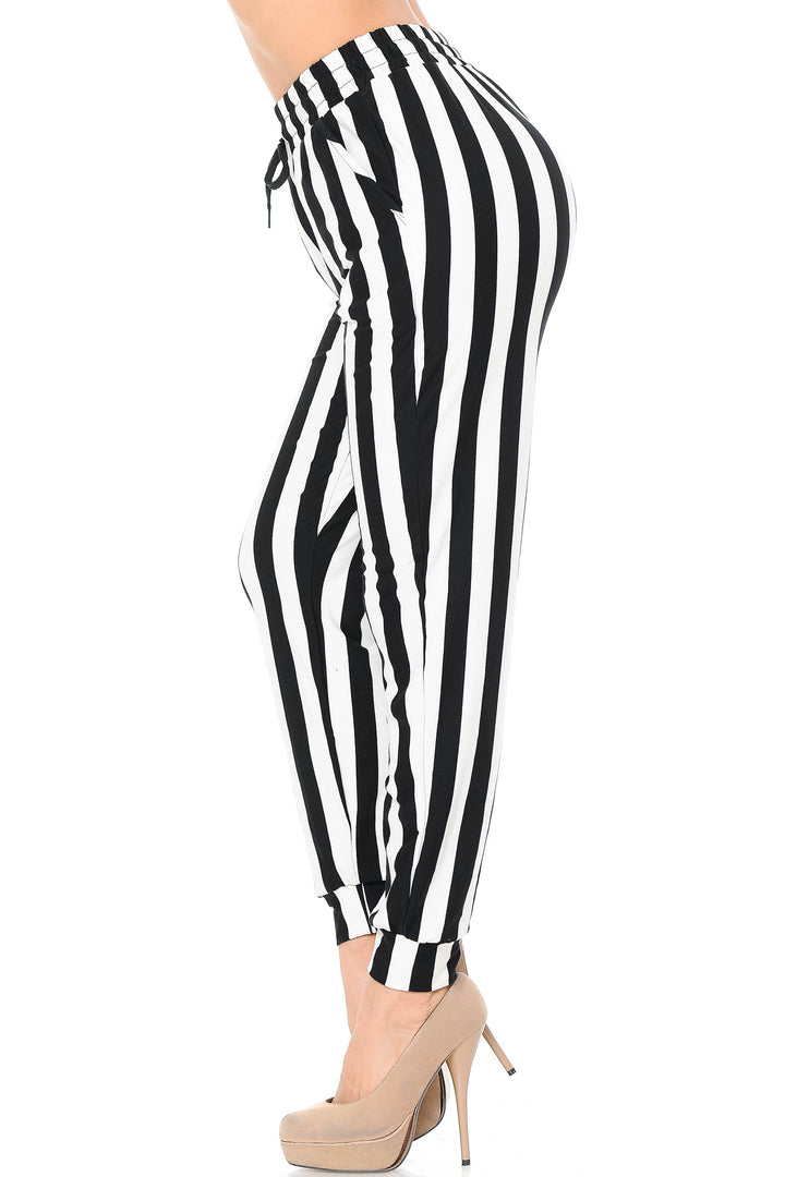 Wholesale Buttery Smooth Black and White Wide Stripe Joggers