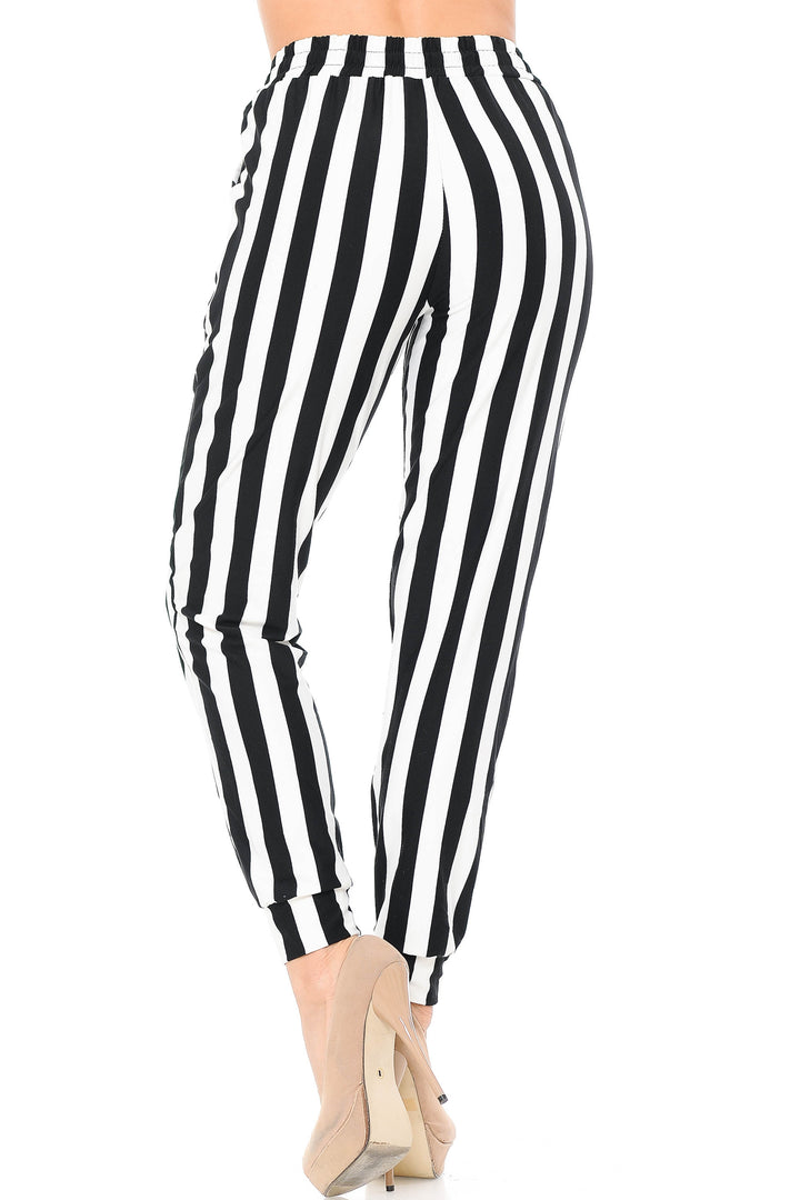 Wholesale Buttery Smooth Black and White Wide Stripe Joggers