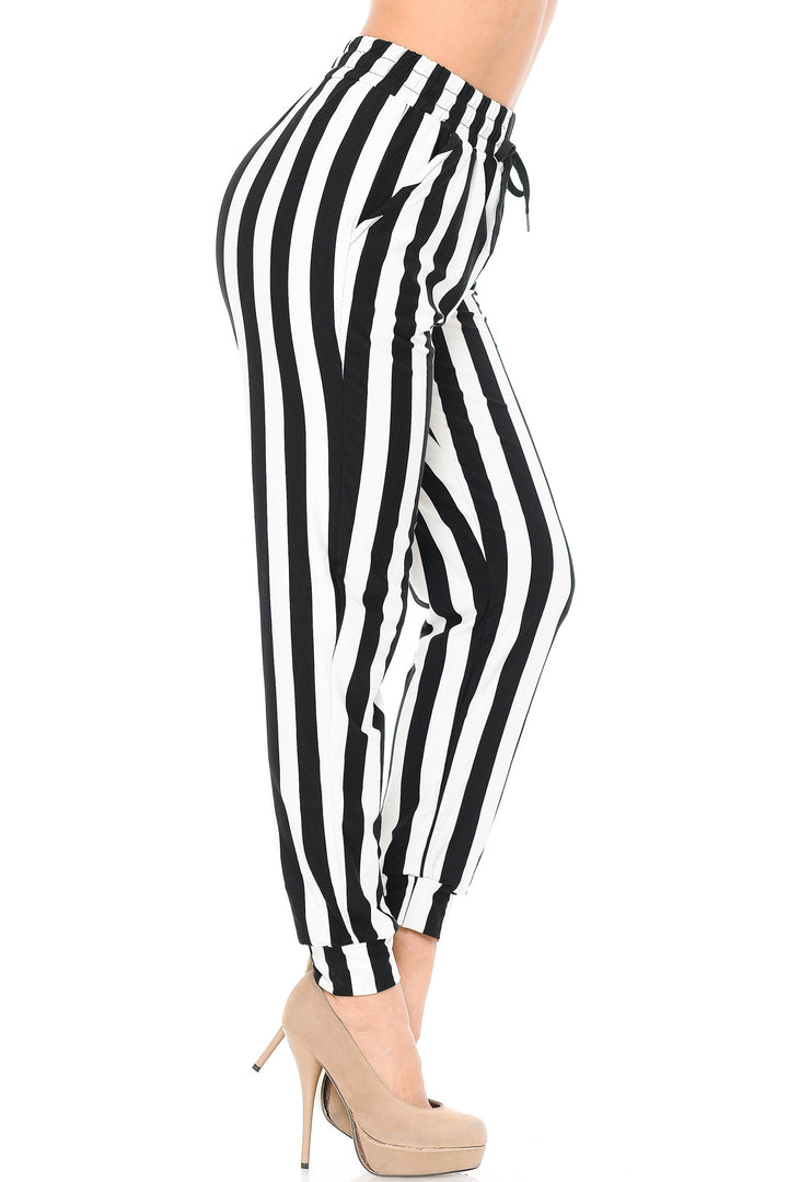 Wholesale Buttery Smooth Black and White Wide Stripe Joggers