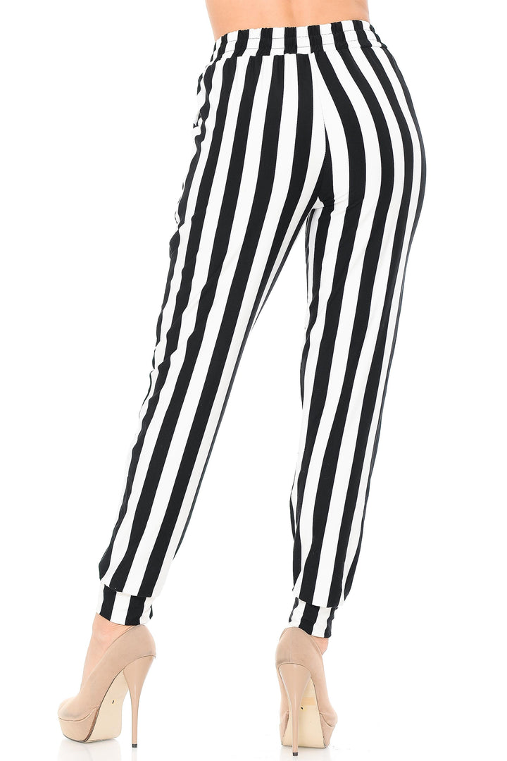 Wholesale Buttery Smooth Black and White Wide Stripe Joggers
