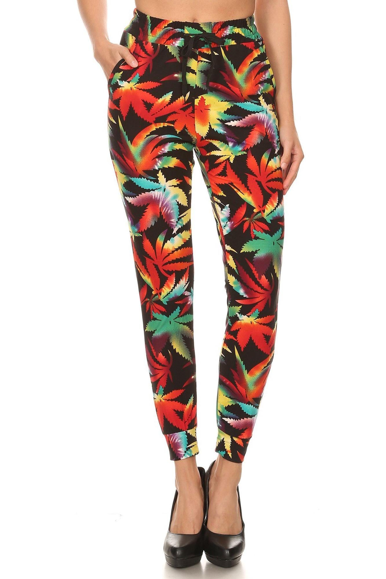 Wholesale Buttery Smooth Rainbow Marijuana Joggers