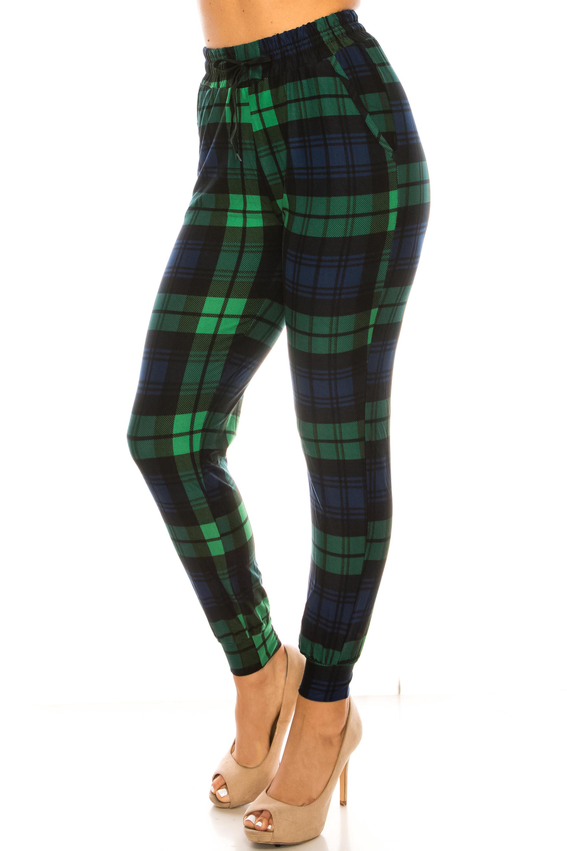 Wholesale Buttery Smooth Green Plaid Joggers