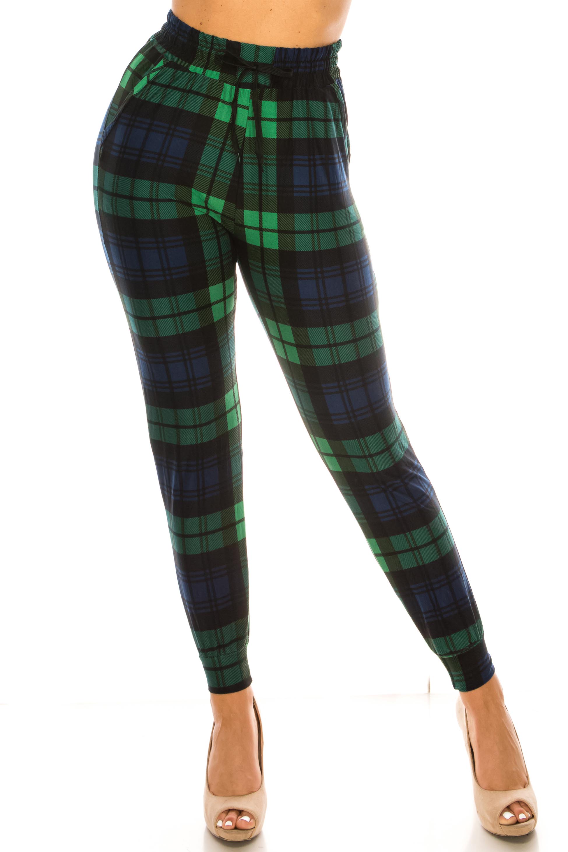 Wholesale Buttery Smooth Green Plaid Joggers