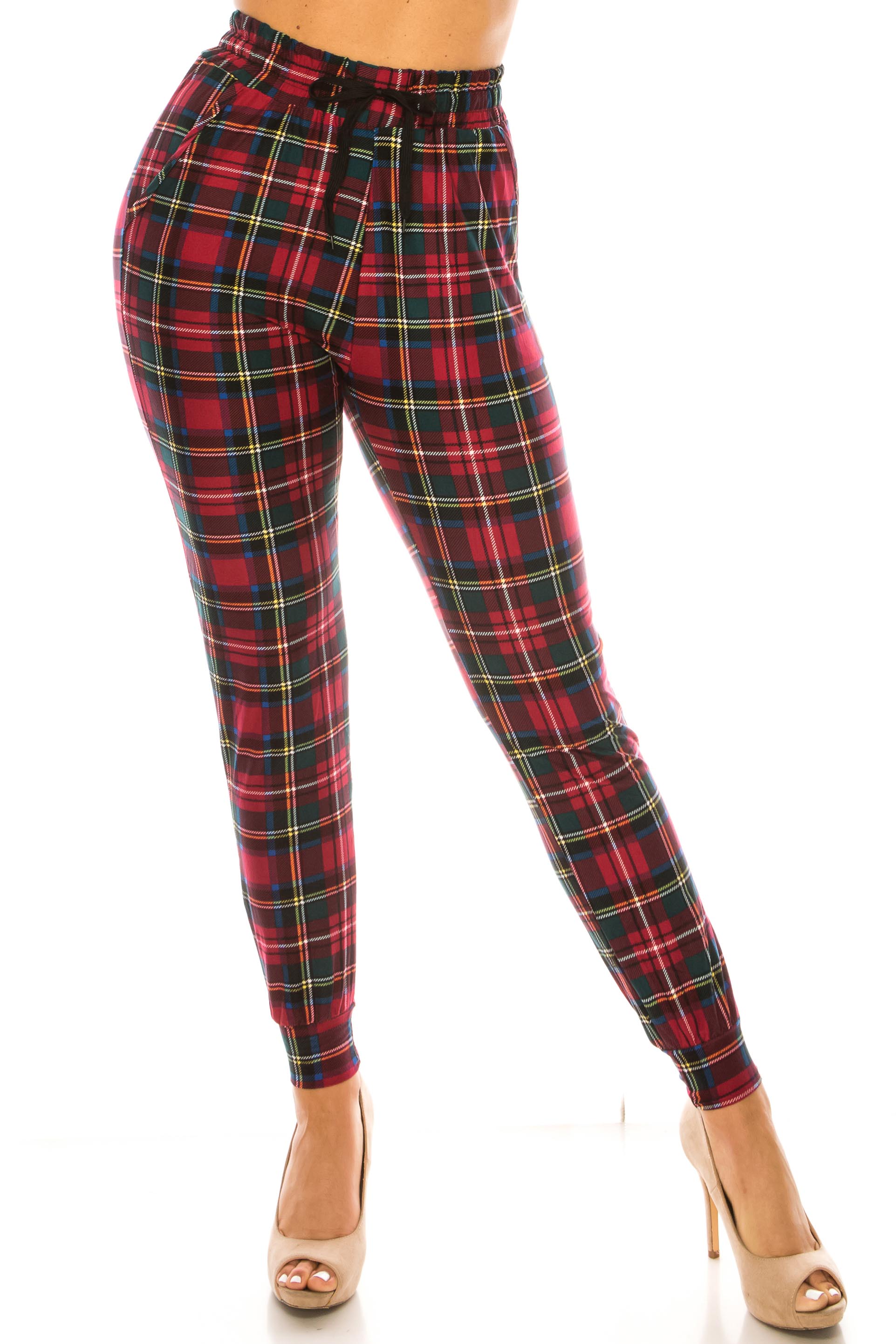 Wholesale Buttery Smooth Modish Burgundy Plaid Joggers