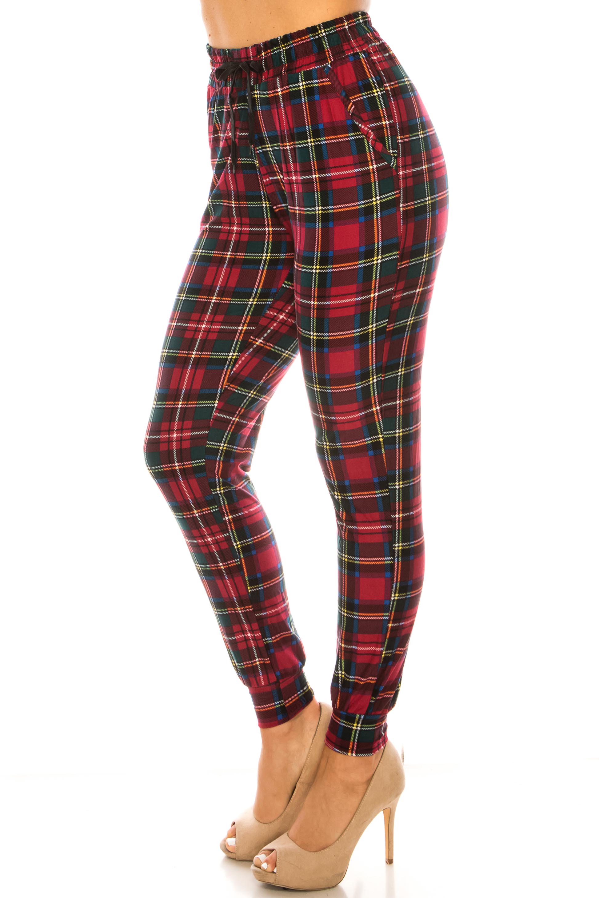 Wholesale Buttery Smooth Modish Burgundy Plaid Joggers