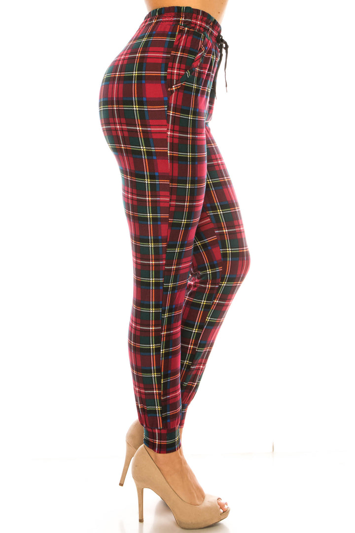 Wholesale Buttery Smooth Modish Burgundy Plaid Joggers