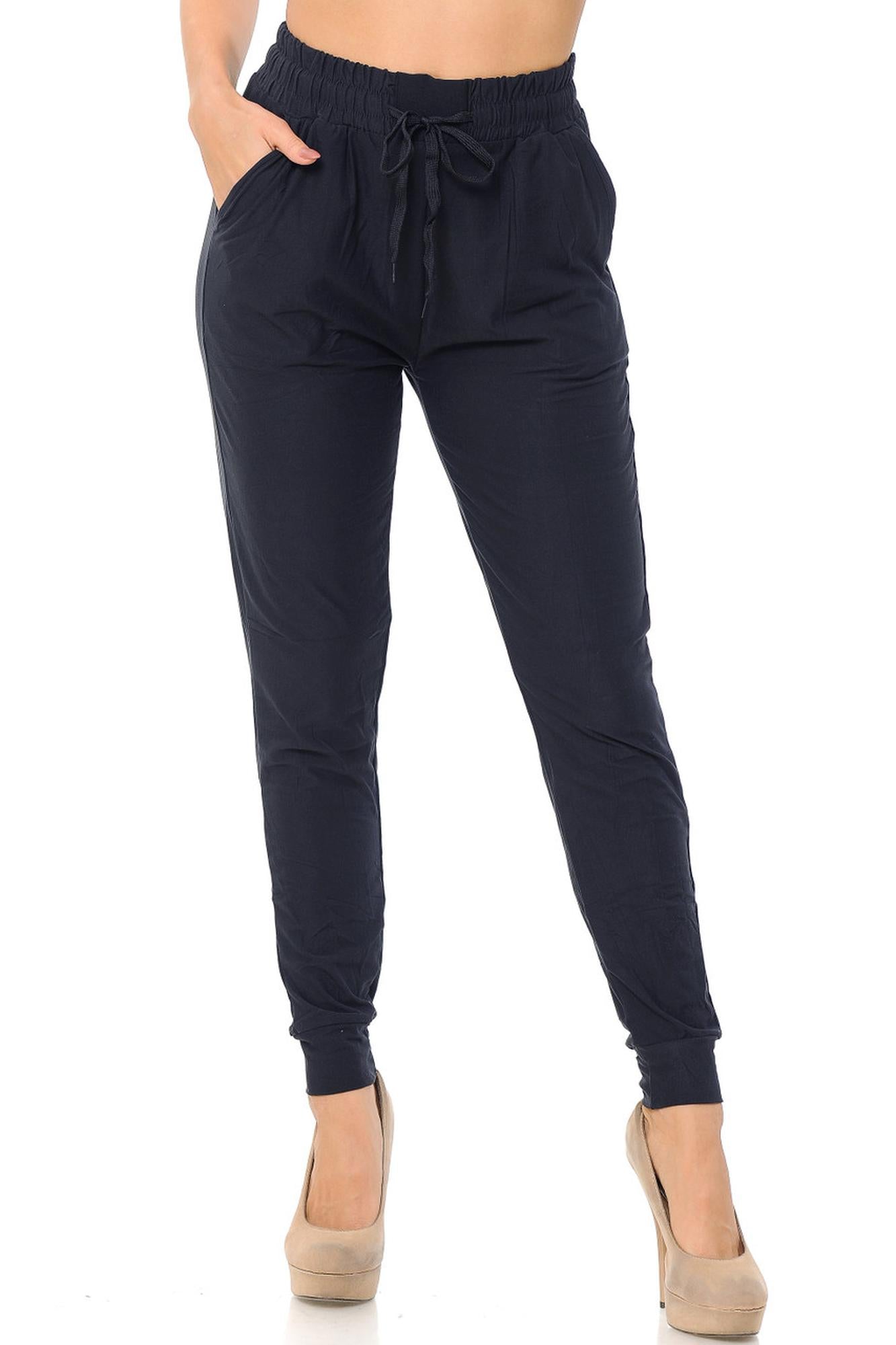 Wholesale Buttery Smooth Solid Basic Navy Joggers - EEVEE