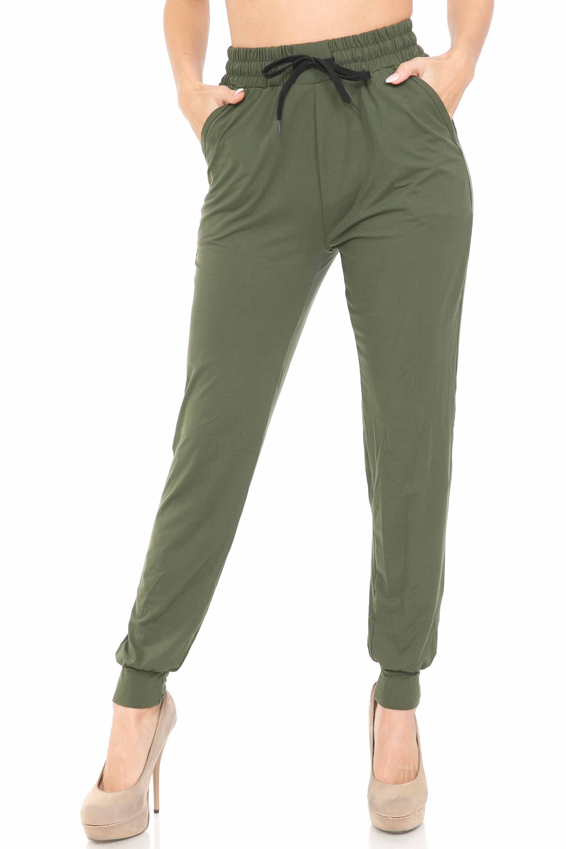 Wholesale Buttery Smooth Solid Basic Olive Joggers - EEVEE